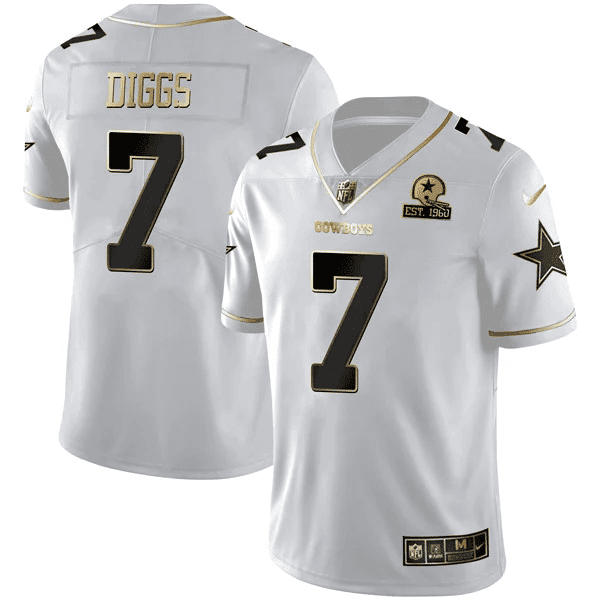 Trevon Diggs Men's Dallas Cowboys Black Gold Collection - All Stitched White Gold Jersey - All Stitched