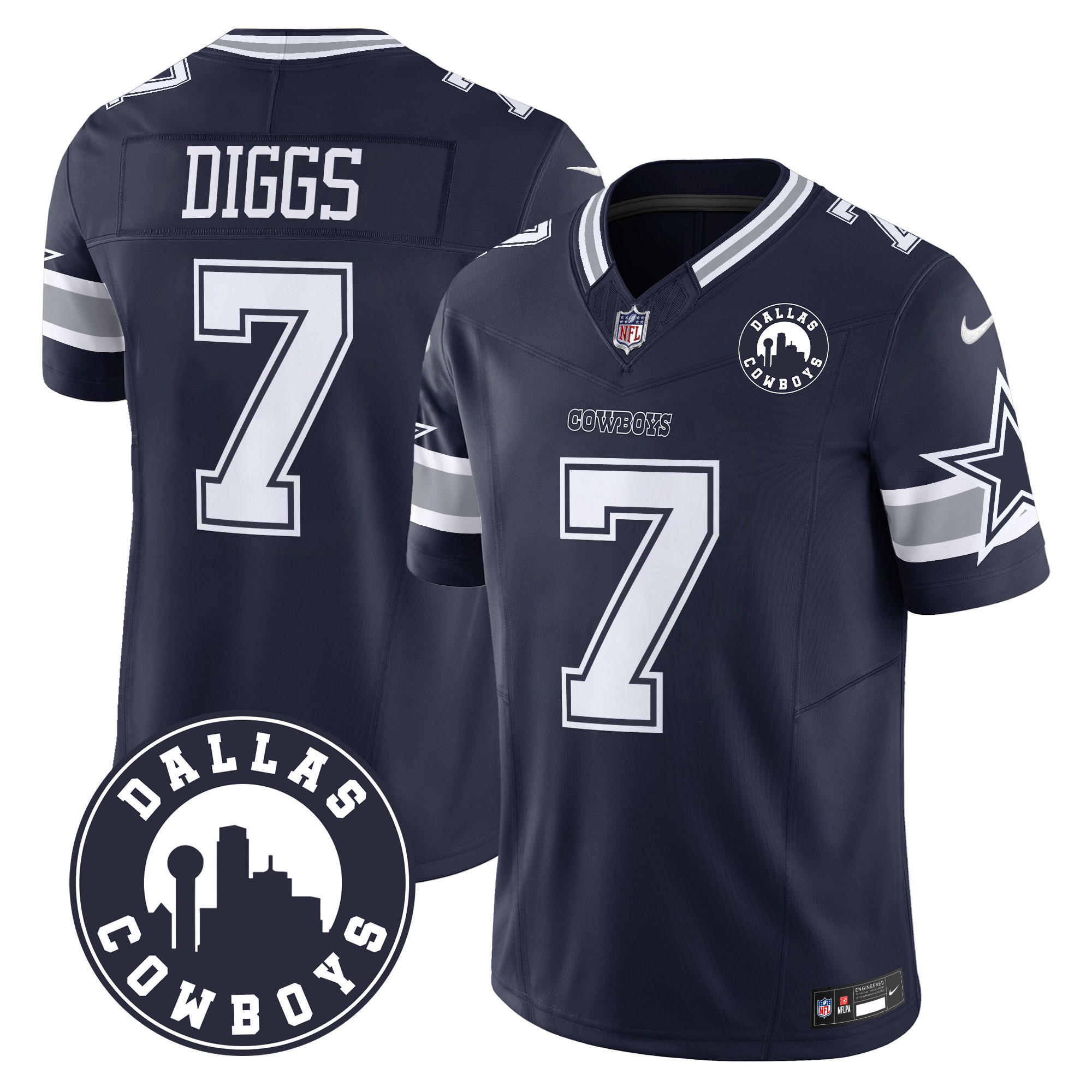 Trevon Diggs Men's Dallas Cowboys "Dallas City" Patch Vapor Limited Navy Jersey - All Stitched