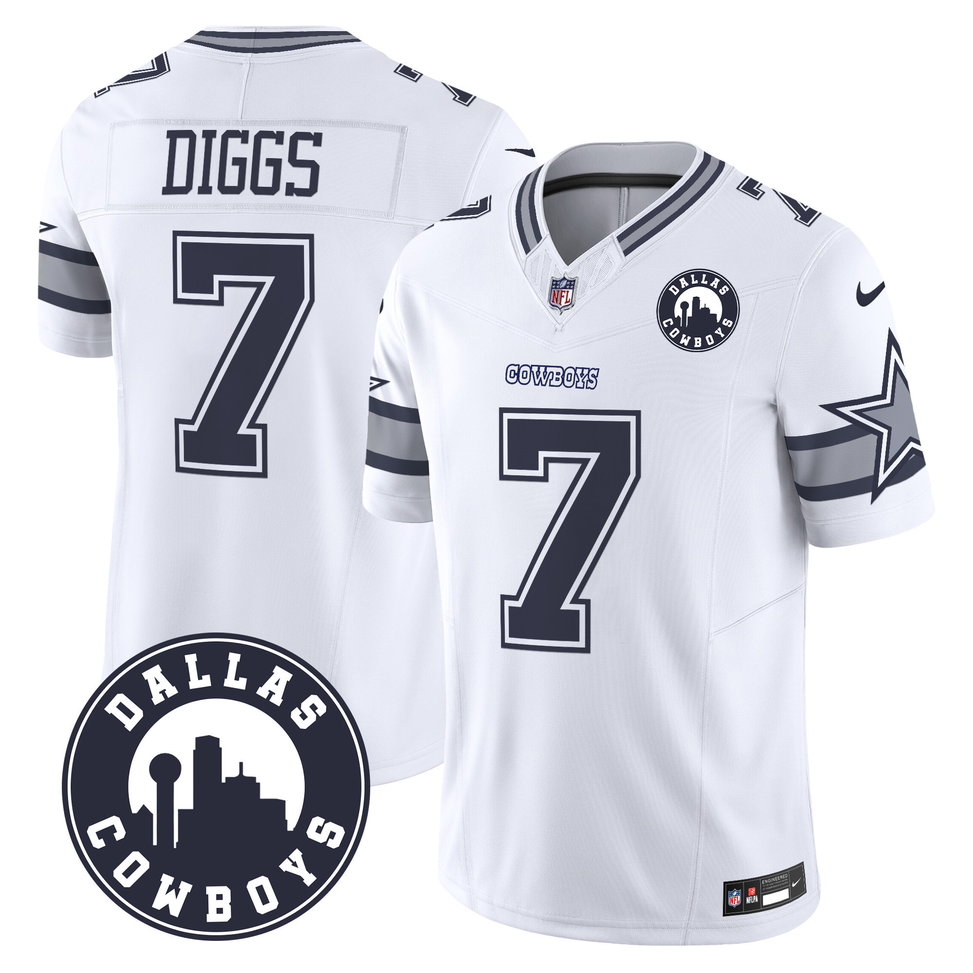 Trevon Diggs Men's Dallas Cowboys "Dallas City" Patch Vapor Limited White Jersey - All Stitched