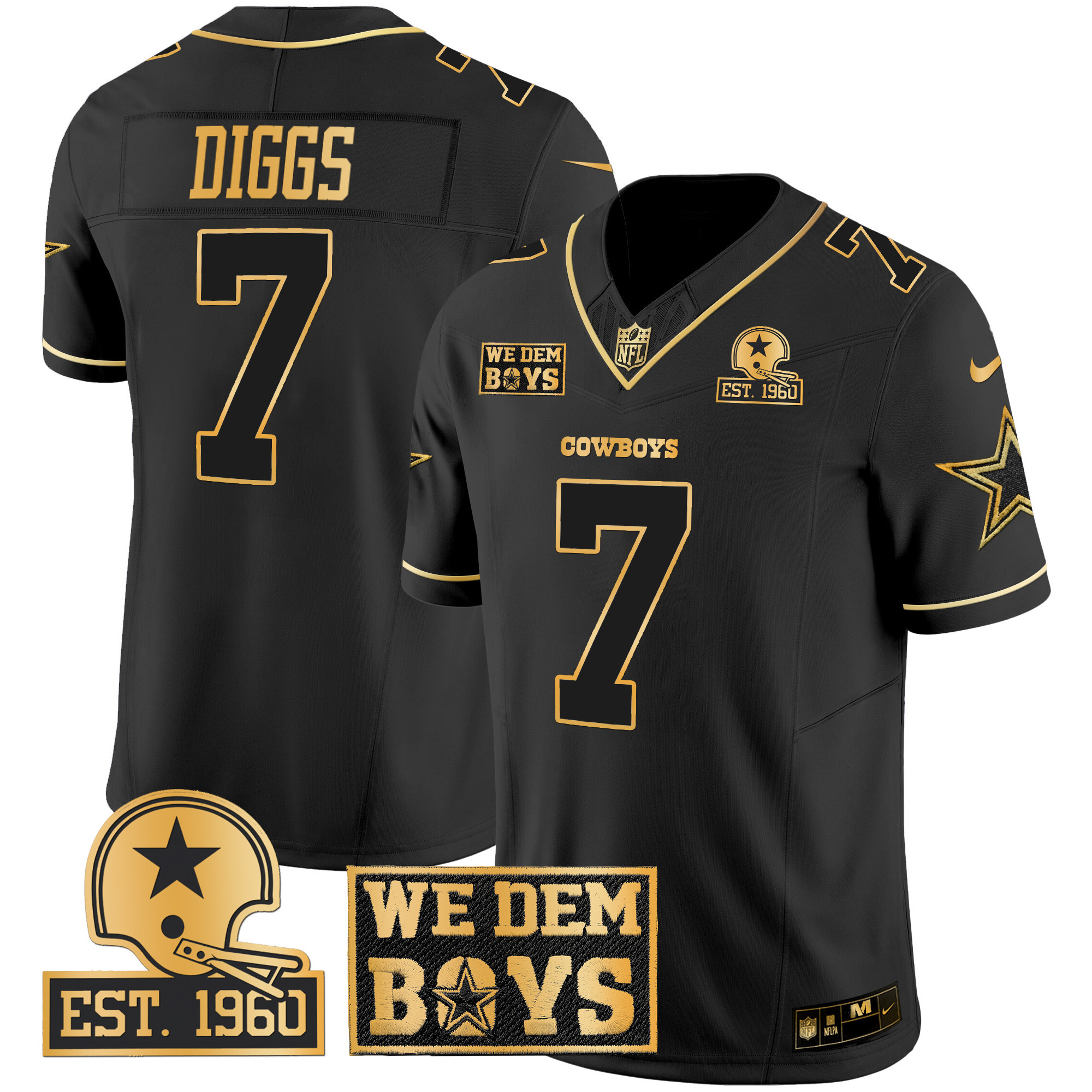 Trevon Diggs Men's Dallas Cowboys Est. 1960 & We Dem Boyz Patch Gold Vapor Limited Black Gold Jersey - All Stitched