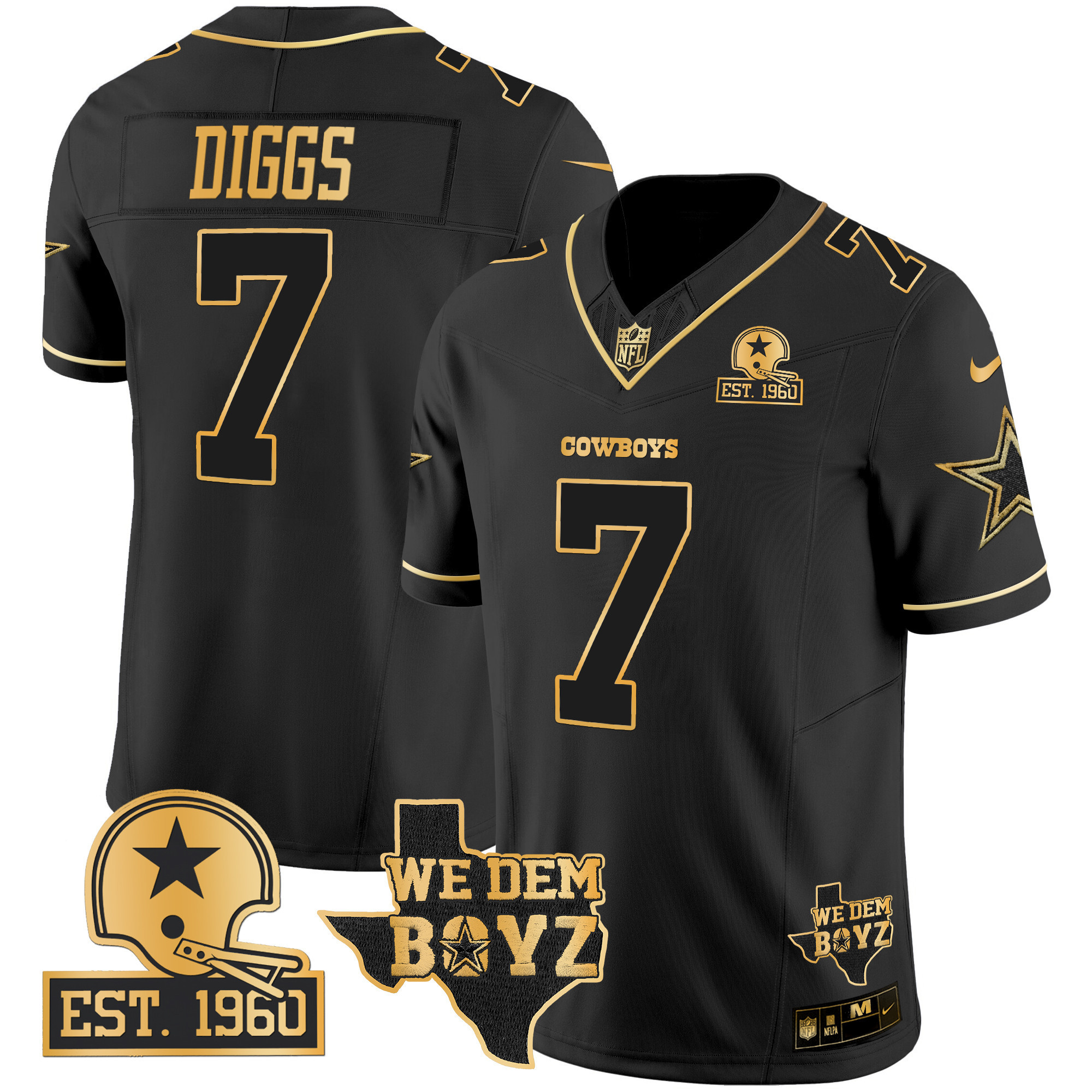 Trevon Diggs Men's Dallas Cowboys Est. 1960 & We Dem Boyz Patch Gold Vapor Limited Black Gold Jersey - All Stitched