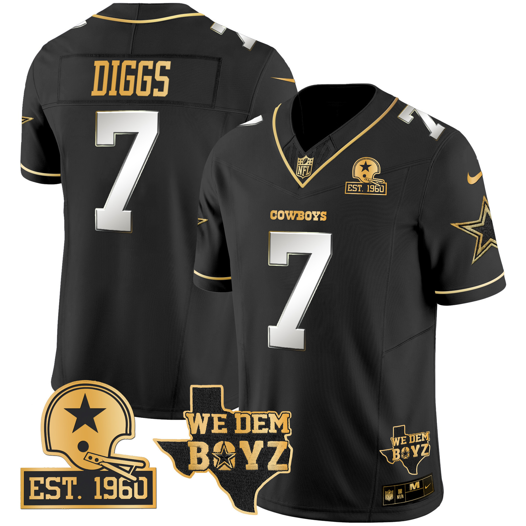 Trevon Diggs Men's Dallas Cowboys Est. 1960 & We Dem Boyz Patch Gold Vapor Limited Black Limited Jersey - All Stitched