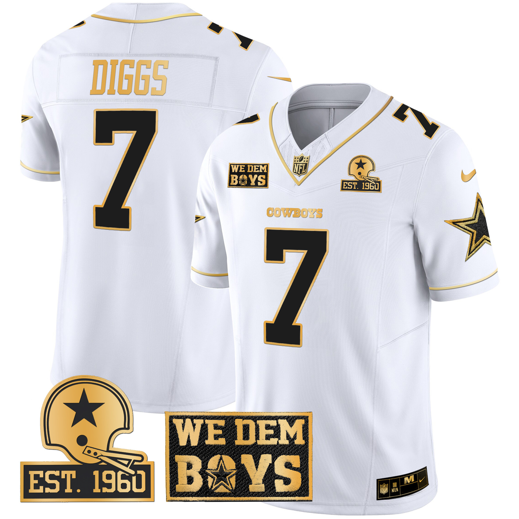 Trevon Diggs Men's Dallas Cowboys Est. 1960 & We Dem Boyz Patch Gold Vapor Limited White Gold Jersey - All Stitched