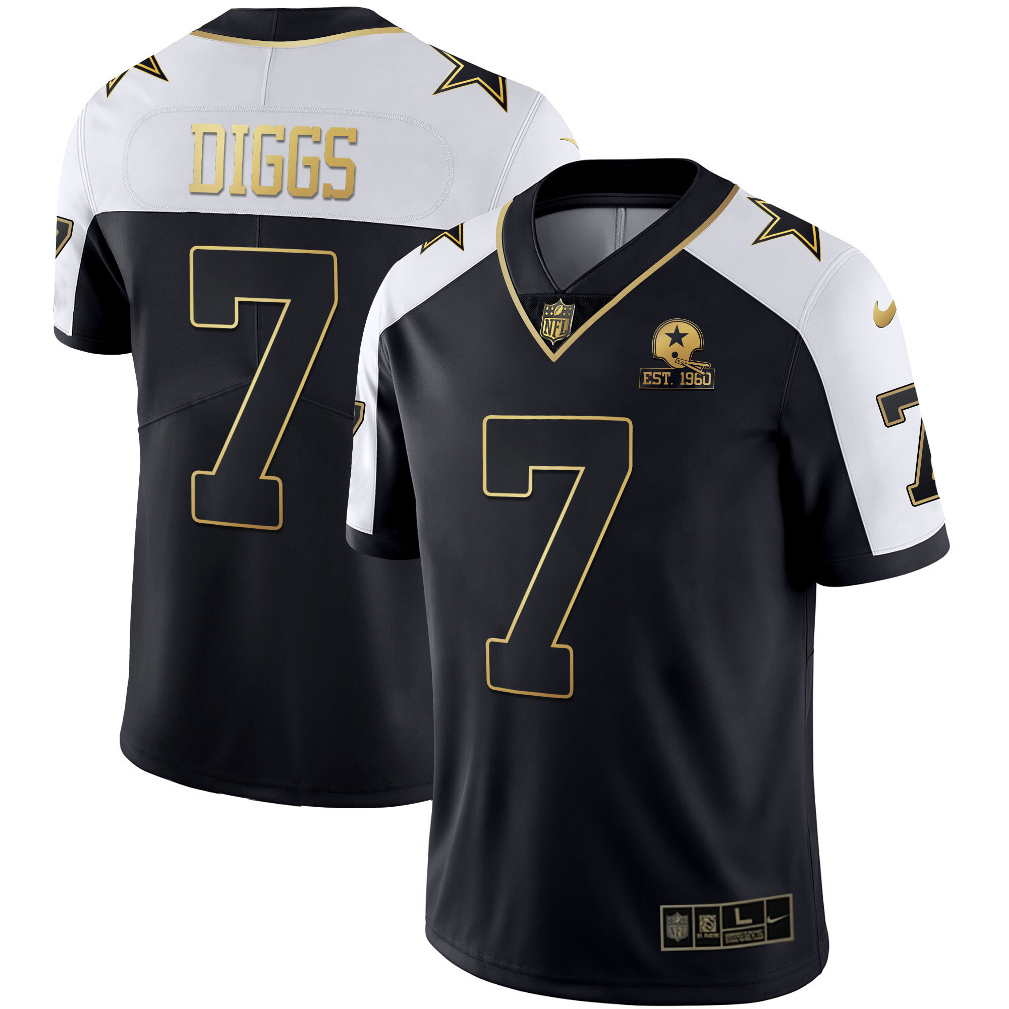 Trevon Diggs Men's Dallas Cowboys Gold & Split Vapor Est 1960 Patch Black Alternate Jersey - All Stitched