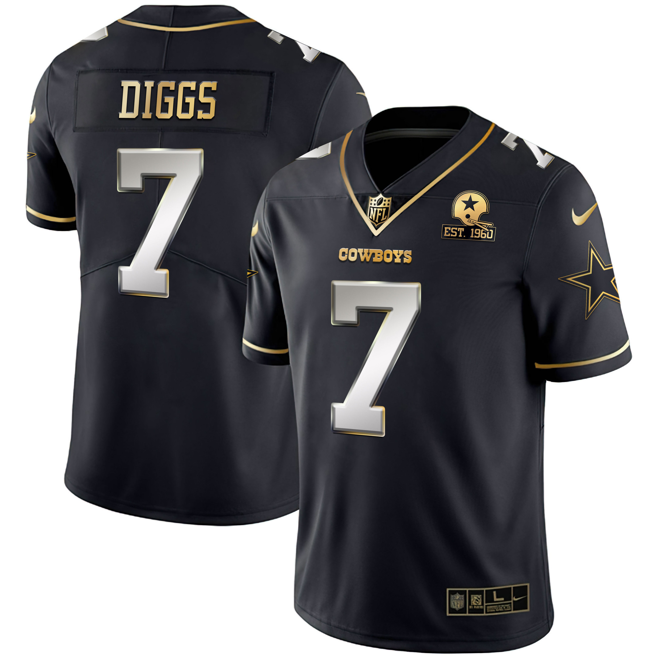 Trevon Diggs Men's Dallas Cowboys Gold & Split Vapor Limited Est 1960 Patch - All Stitched Black Limited Jersey - All Stitched