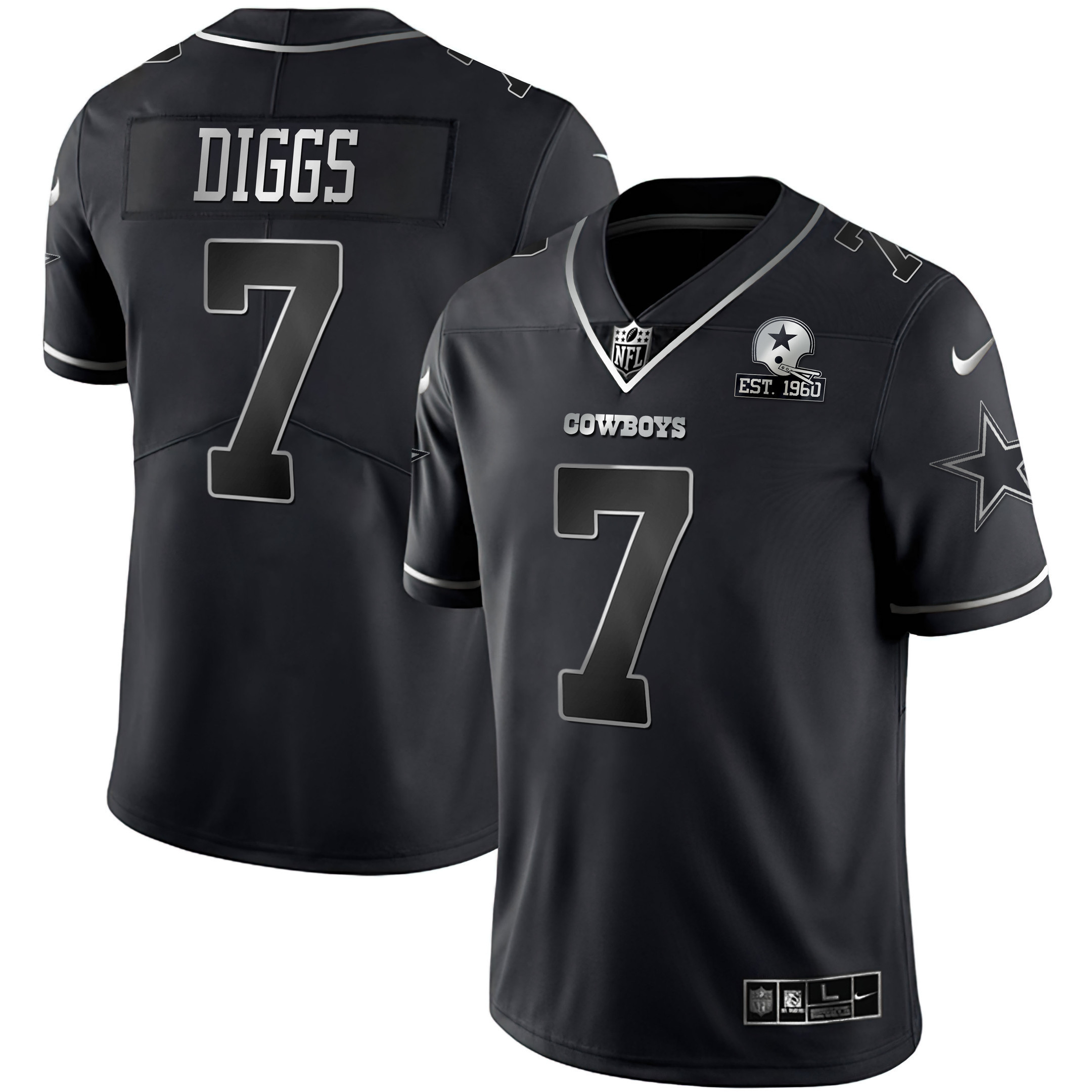 Trevon Diggs Men's Dallas Cowboys Gold & Split Vapor Limited Est 1960 Patch - All Stitched Black Silver Jersey - All Stitched