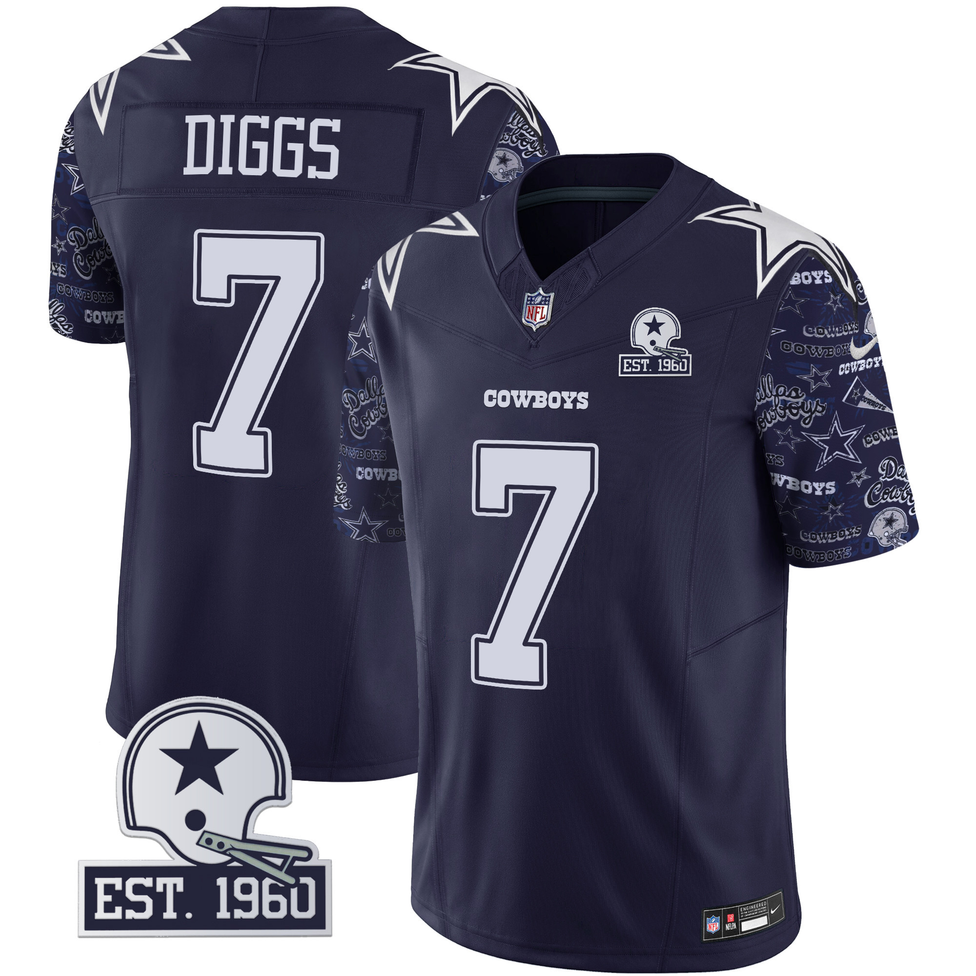 Trevon Diggs Men's Dallas Cowboys Pattern Style Vapor Limited Navy Jersey - All Stitched