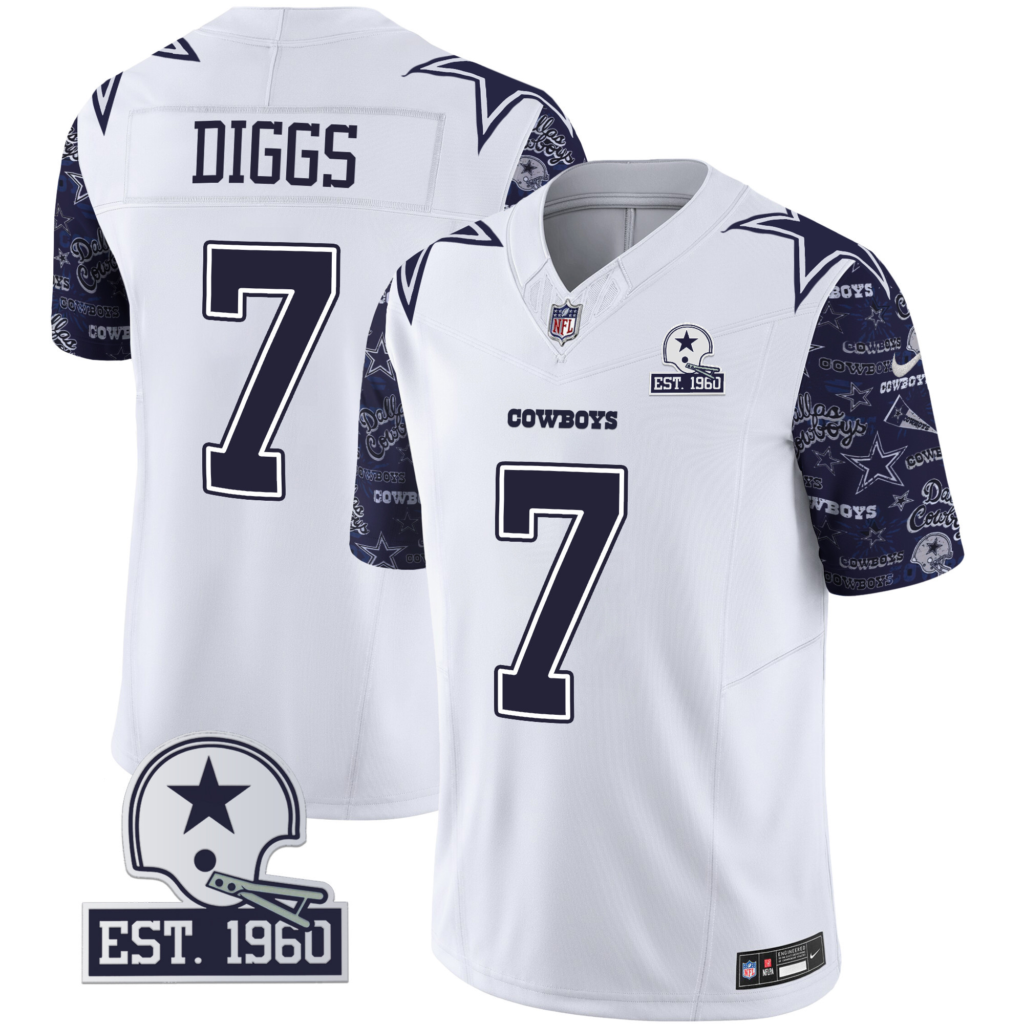 Trevon Diggs Men's Dallas Cowboys Pattern Style Vapor Limited Navy Sleeves Jersey - All Stitched