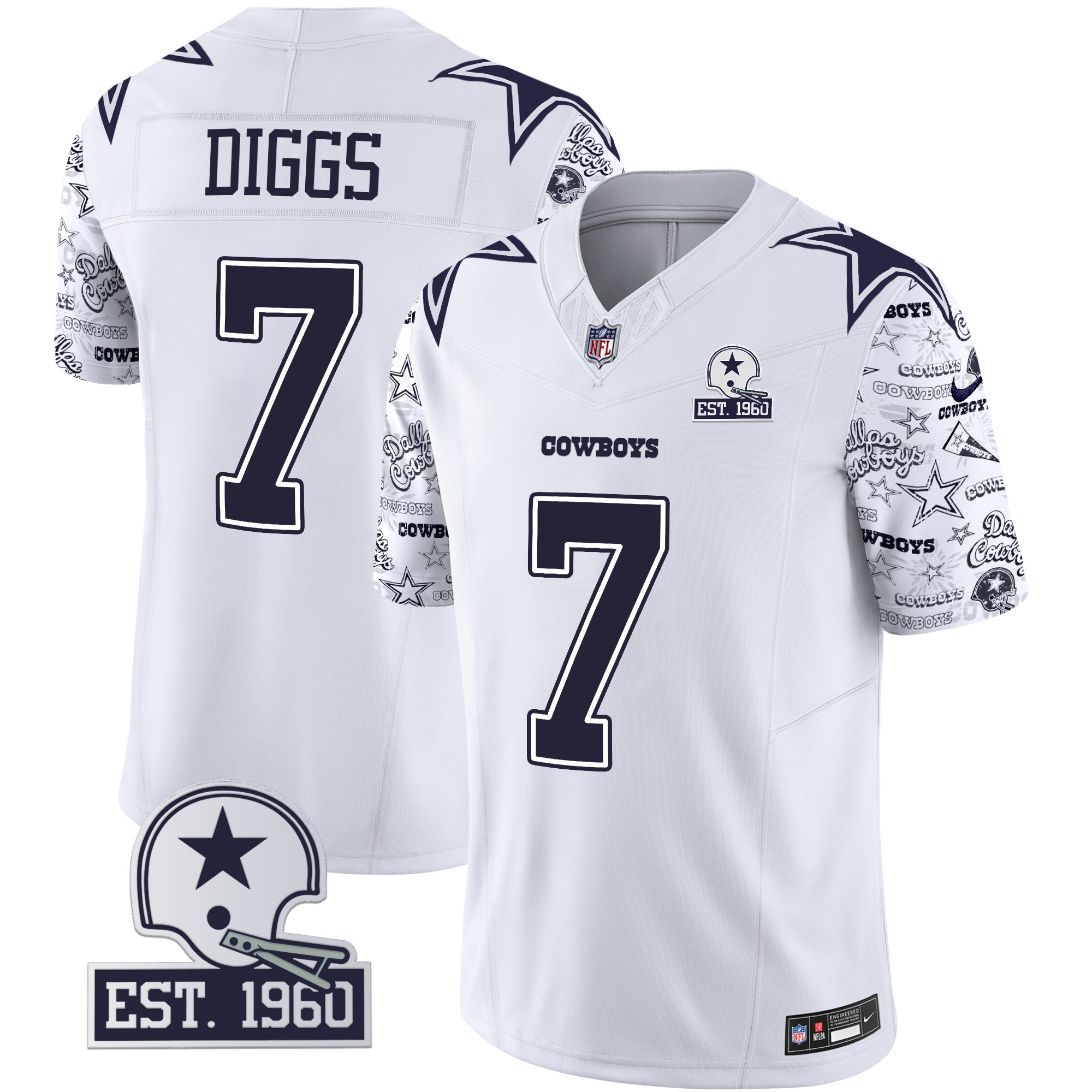 Trevon Diggs Men's Dallas Cowboys Pattern Style Vapor Limited White Jersey - All Stitched