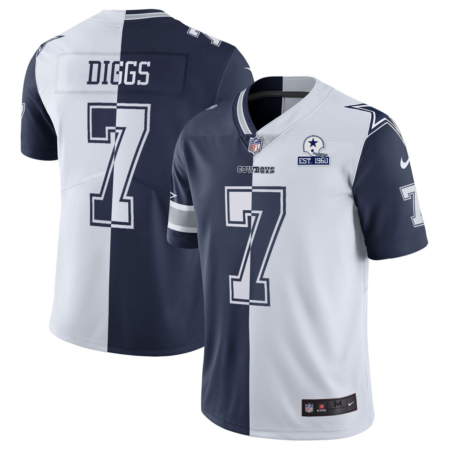 Trevon Diggs Men's Dallas Cowboys Split Est 1960 Patch - All Stitched Navy White Jersey - All Stitched