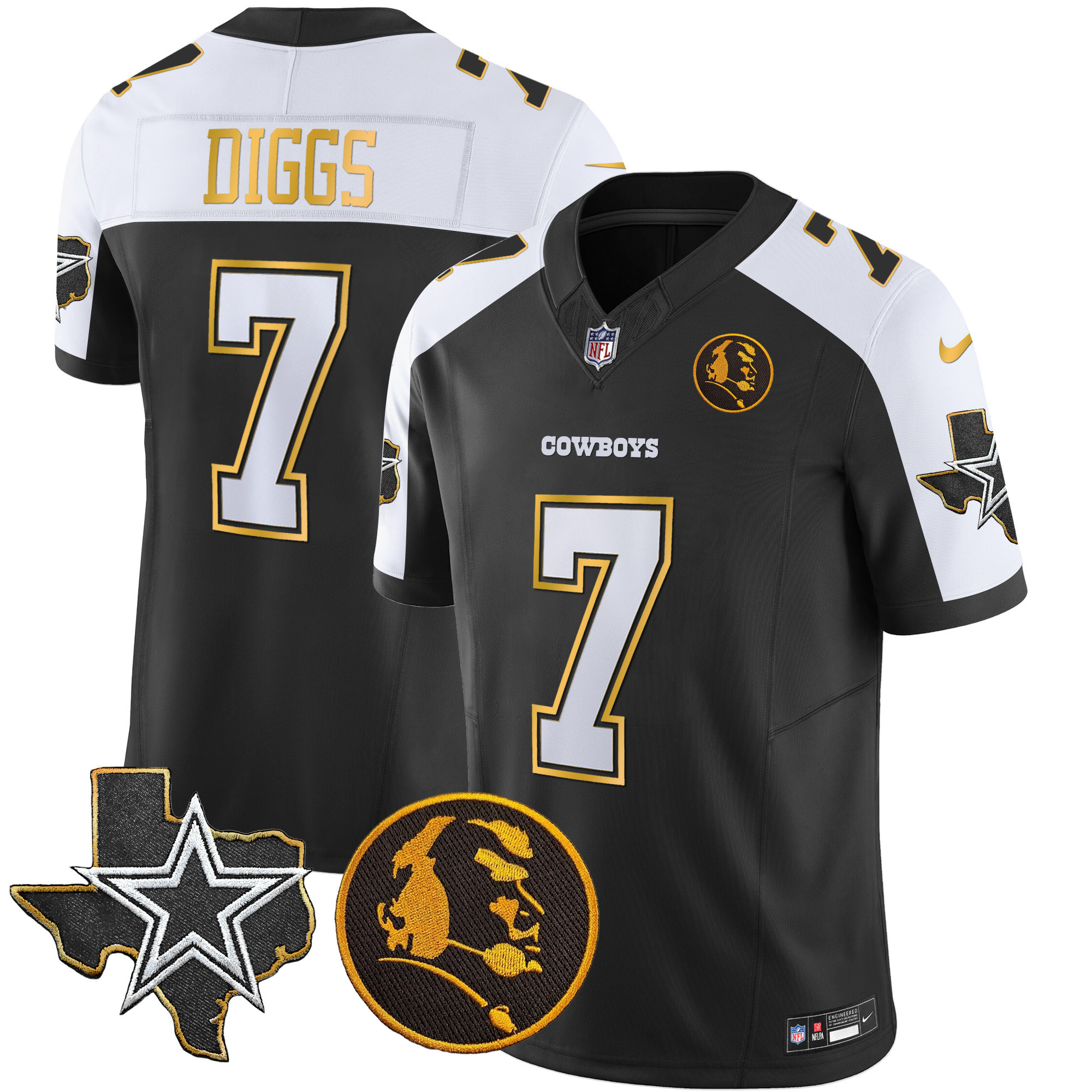Trevon Diggs Men's Dallas Cowboys Texas & John Madden Patch Gold Trim Vapor Black Alternate Jersey - All Stitched