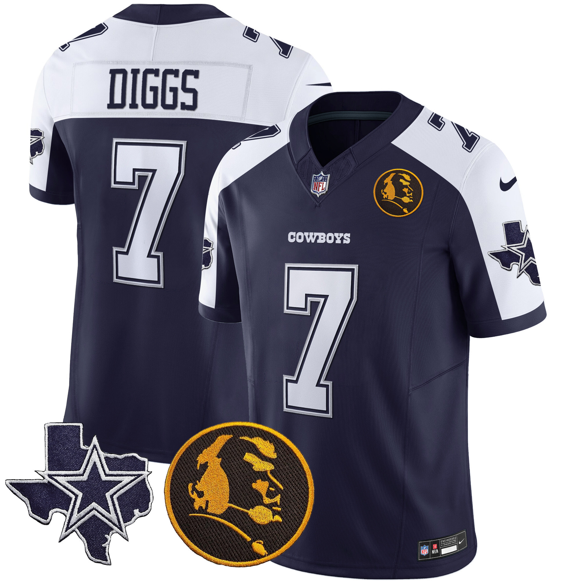 Trevon Diggs Men's Dallas Cowboys Texas & John Madden Patch Vapor Alternate Navy Jersey - All Stitched