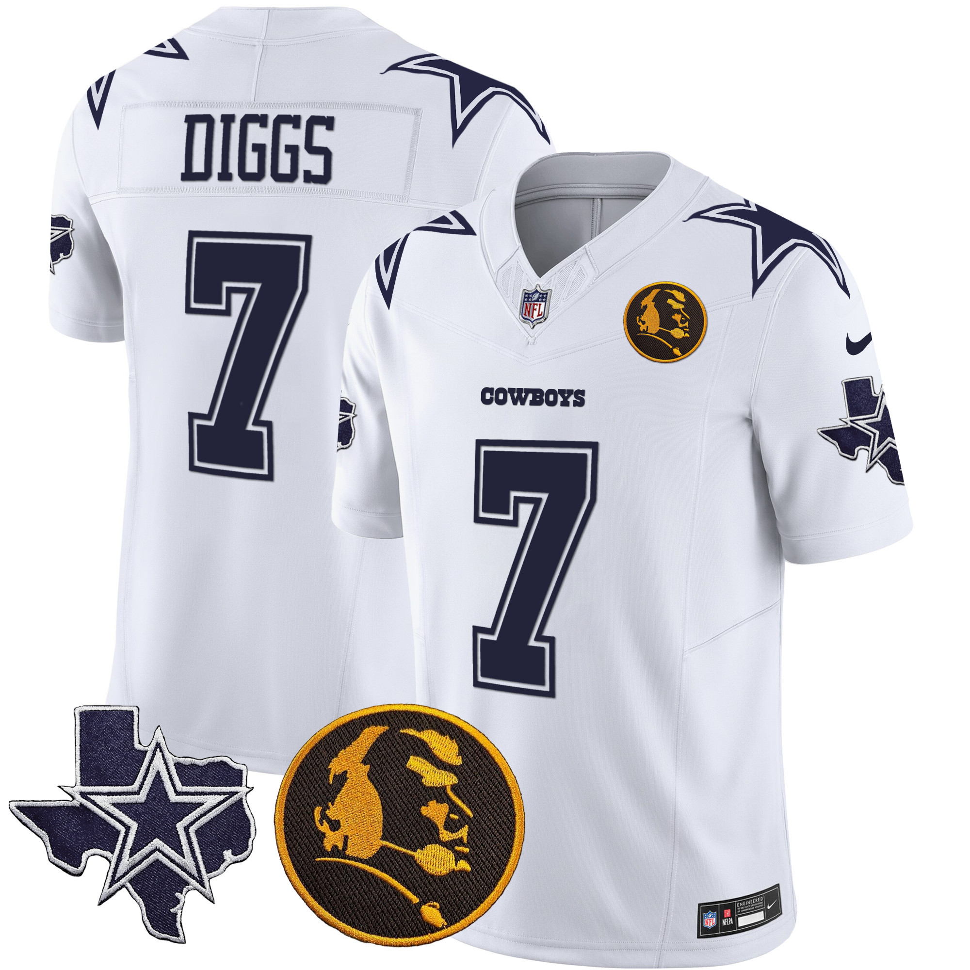 Trevon Diggs Men's Dallas Cowboys Texas & John Madden Patch Vapor White Jersey - All Stitched