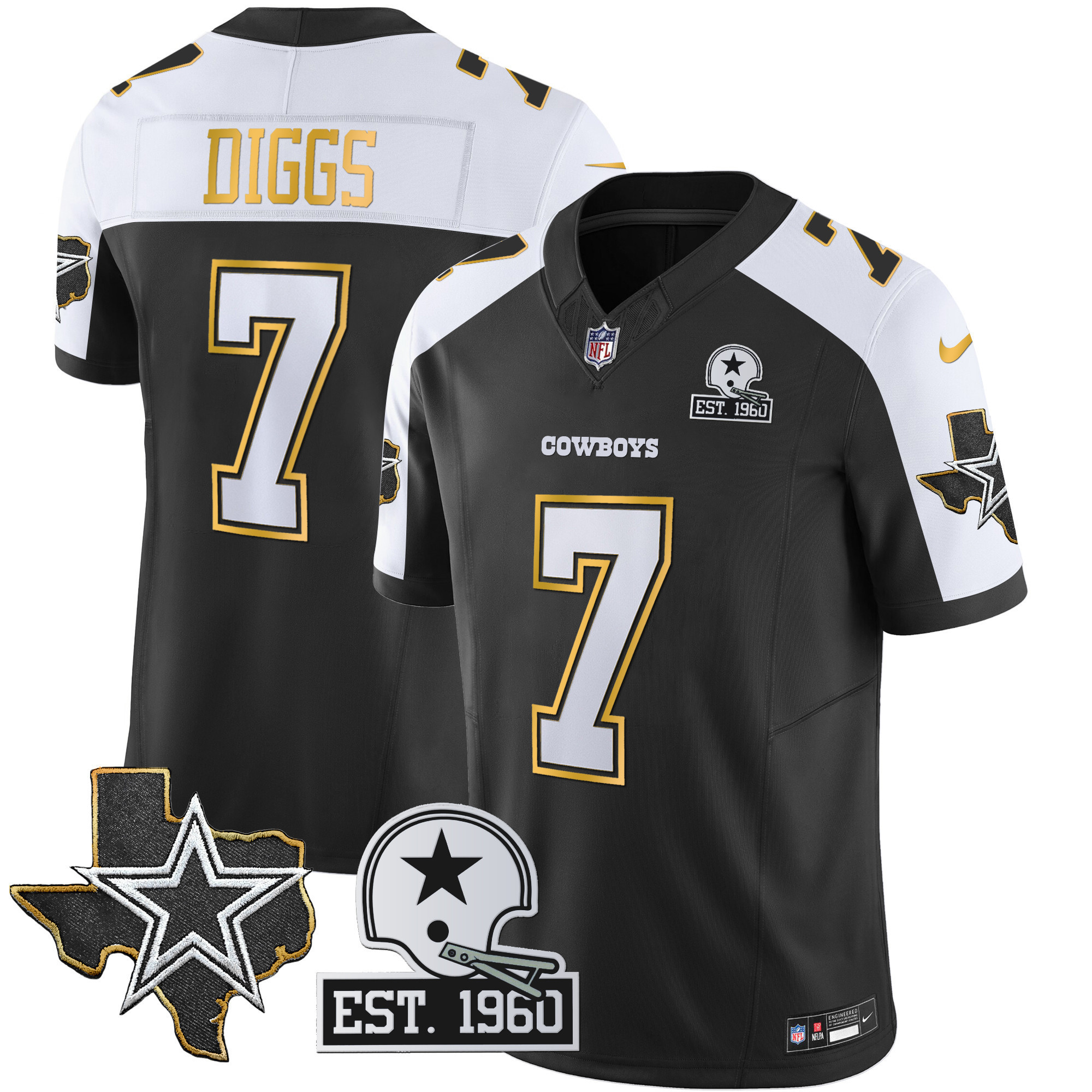 Trevon Diggs Men's Dallas Cowboys Texas Patch Gold Trim Vapor Black Alternate Jersey - All Stitched
