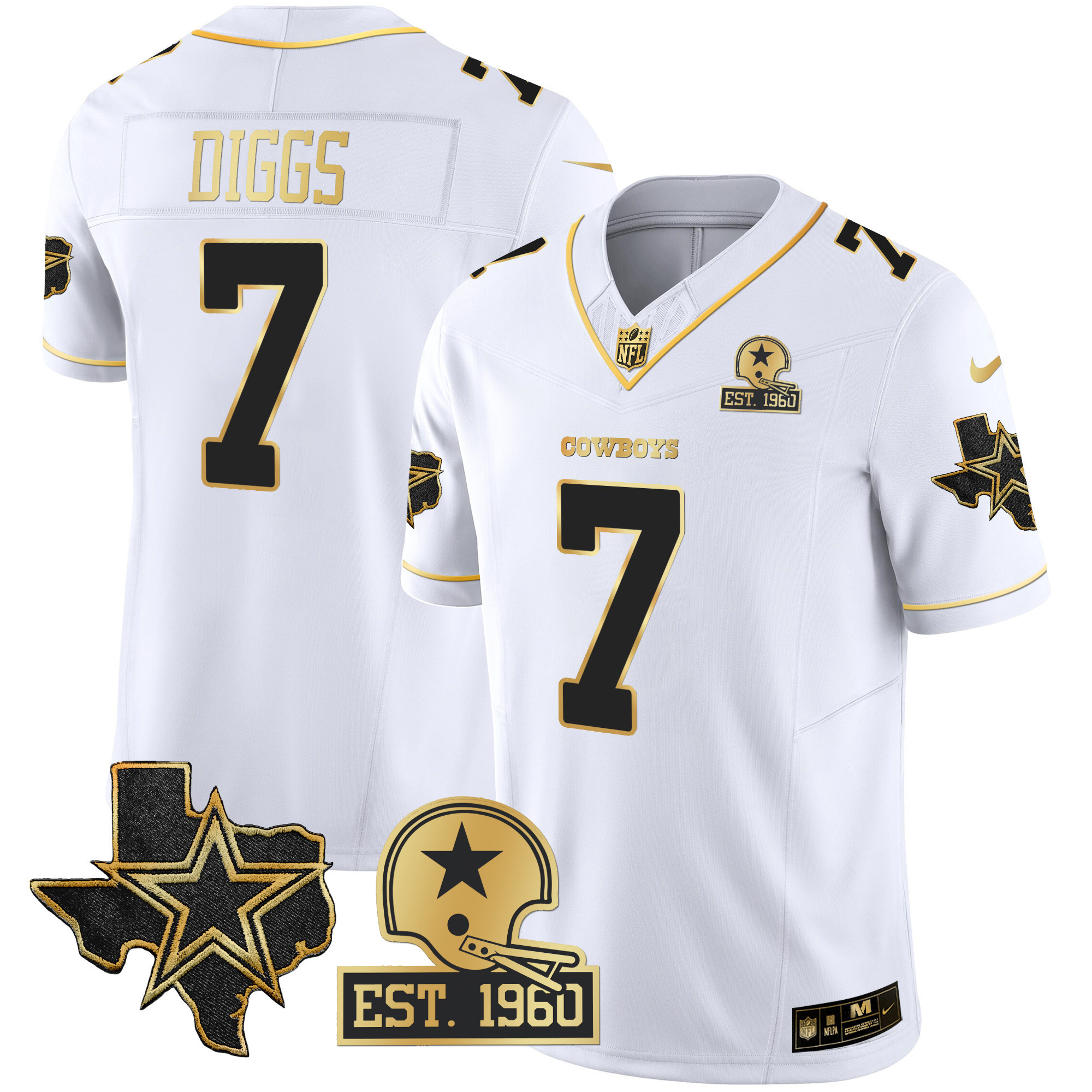 Trevon Diggs Men's Dallas Cowboys Texas Patch Gold Vapor White Gold Jersey - All Stitched