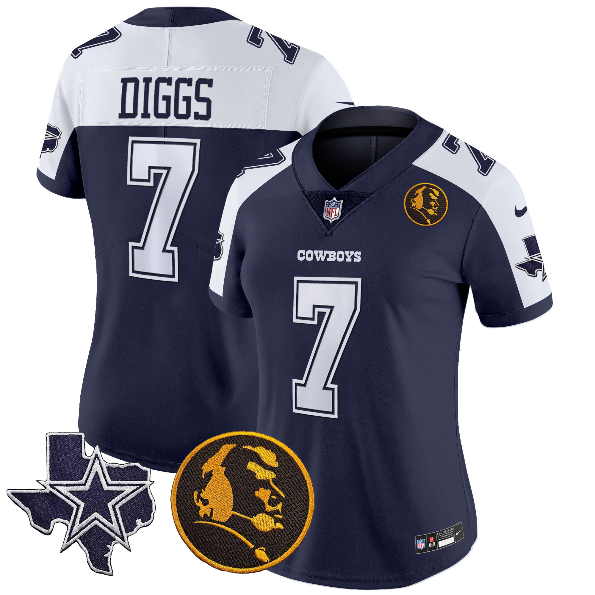 Trevon Diggs Women's Dallas Cowboys Texas & John Madden Patch Vapor Alternate Navy Jersey - All Stitched