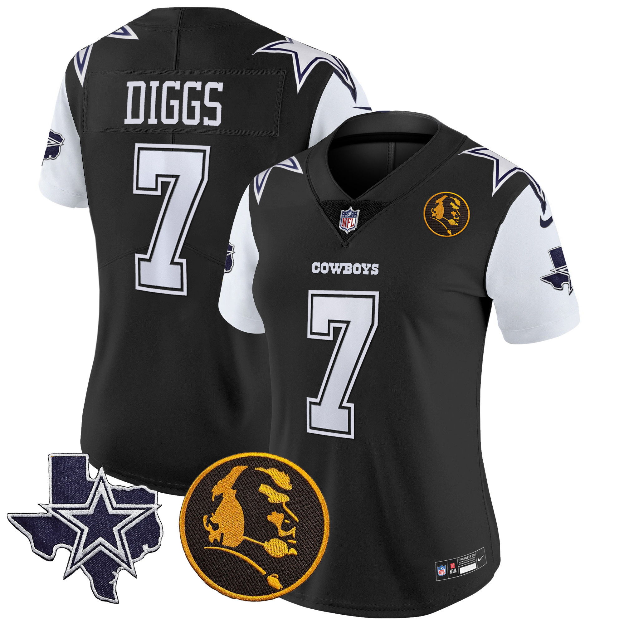 Trevon Diggs Women's Dallas Cowboys Texas & John Madden Patch Vapor Black Jersey - All Stitched