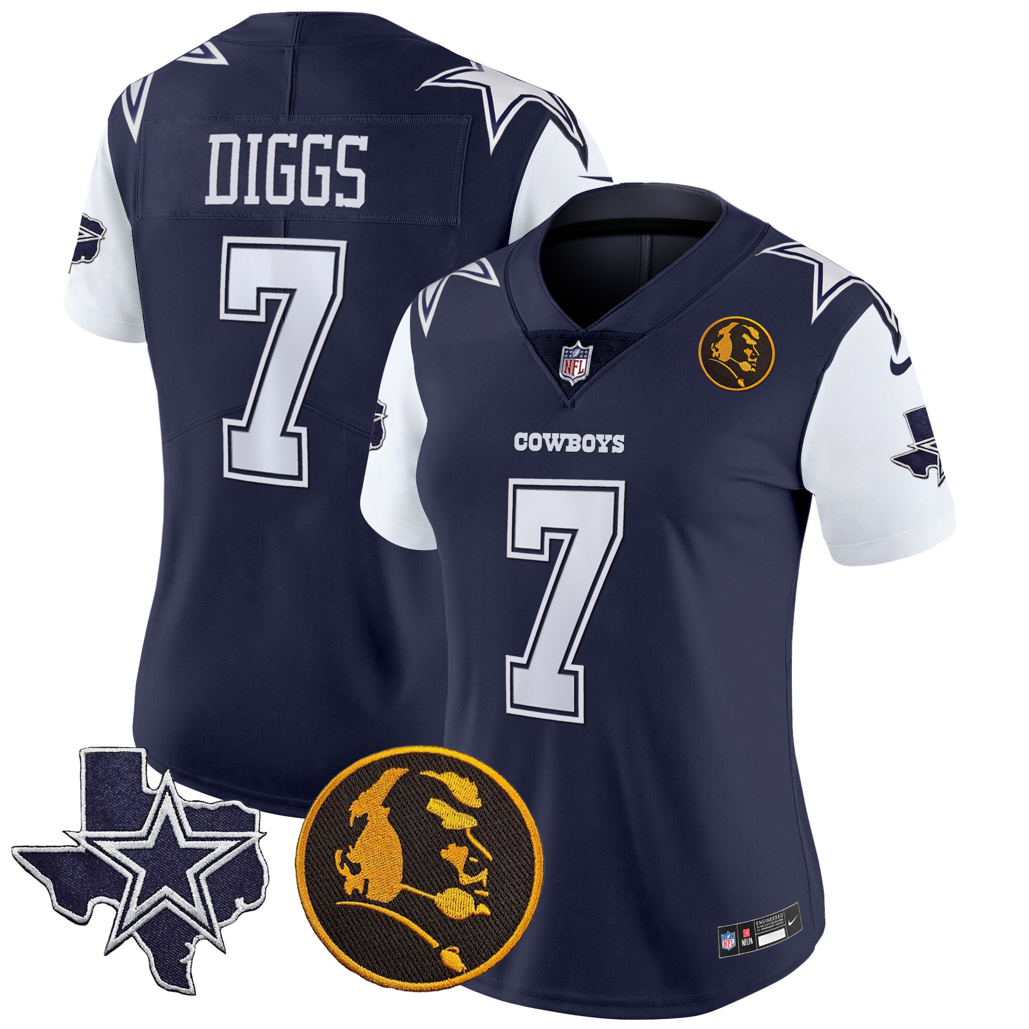 Trevon Diggs Women's Dallas Cowboys Texas & John Madden Patch Vapor Navy Jersey - All Stitched