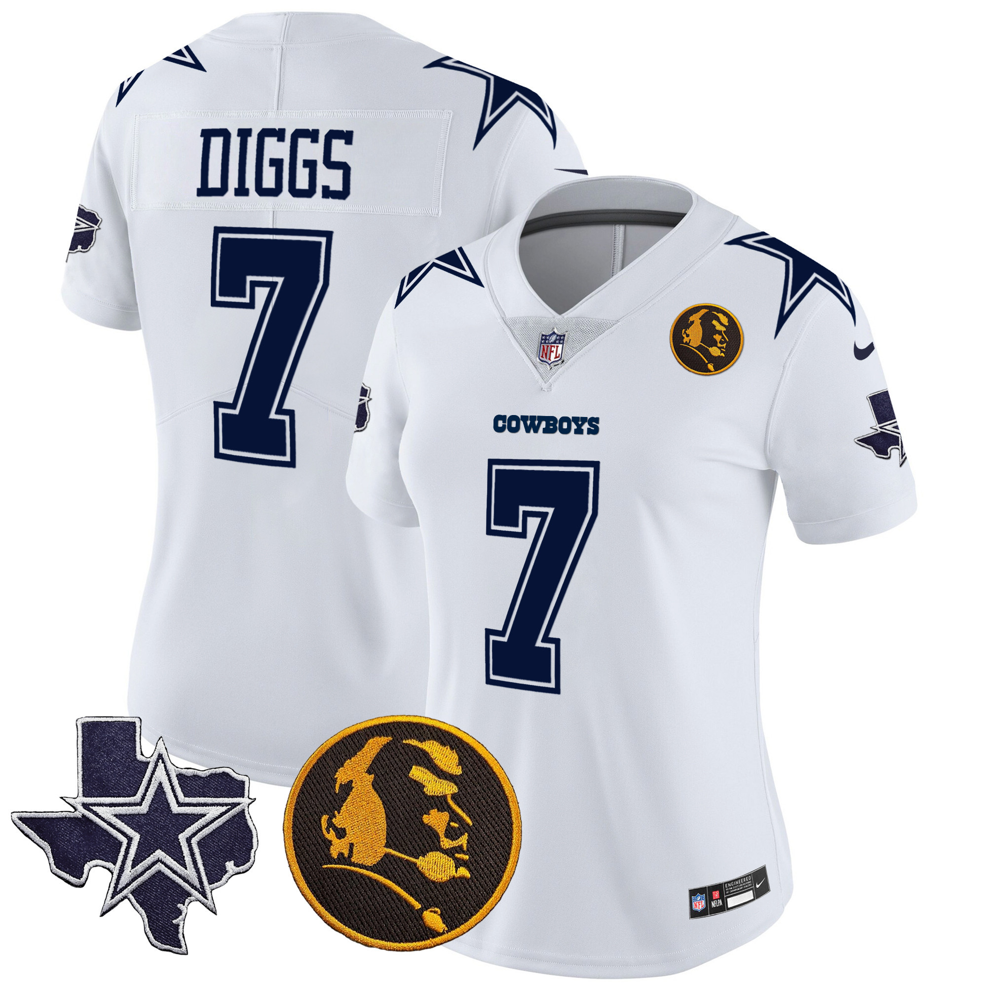 Trevon Diggs Women's Dallas Cowboys Texas & John Madden Patch Vapor White Jersey - All Stitched