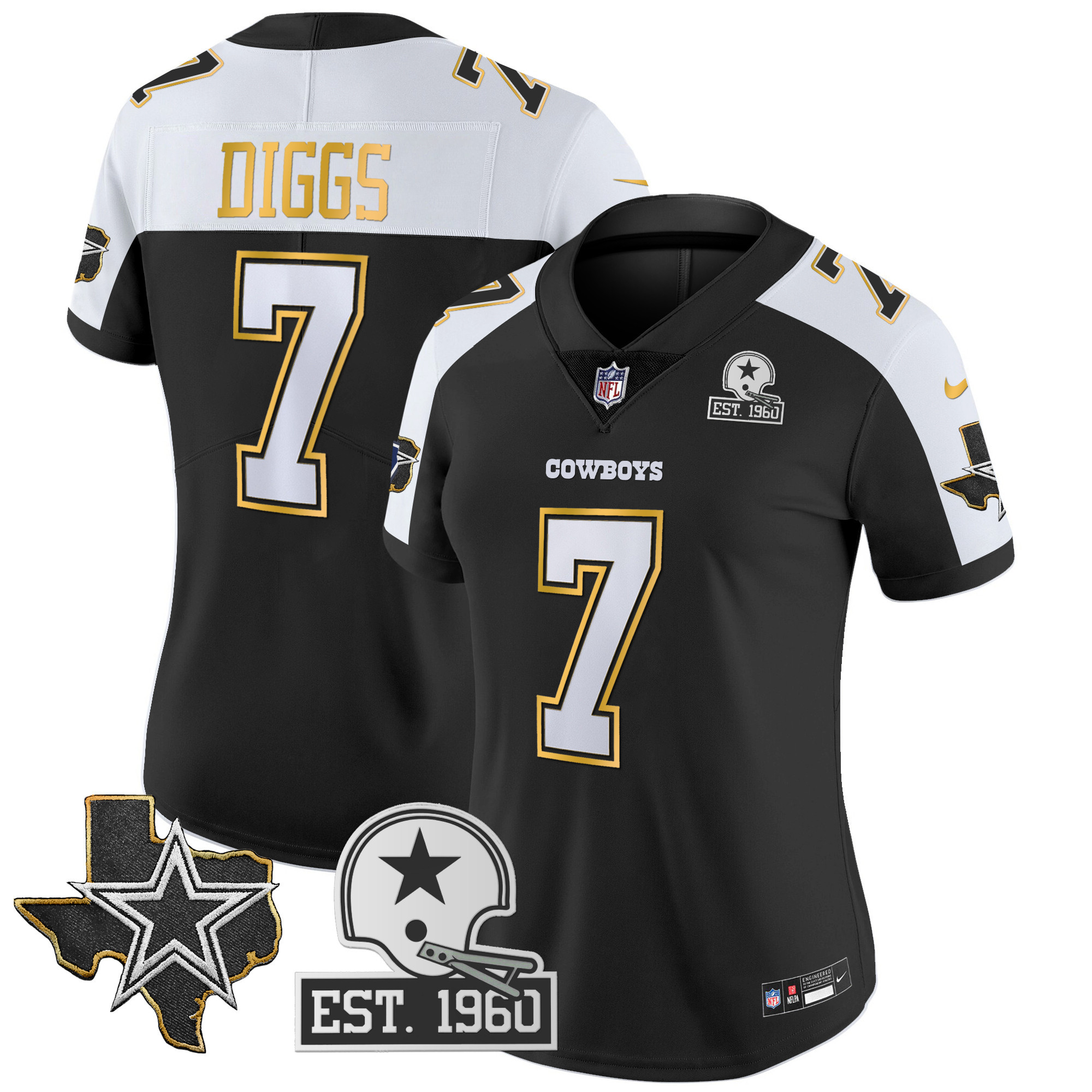Trevon Diggs Women's Dallas Cowboys Texas Patch Gold Trim Vapor Black Alternate Jersey - All Stitched