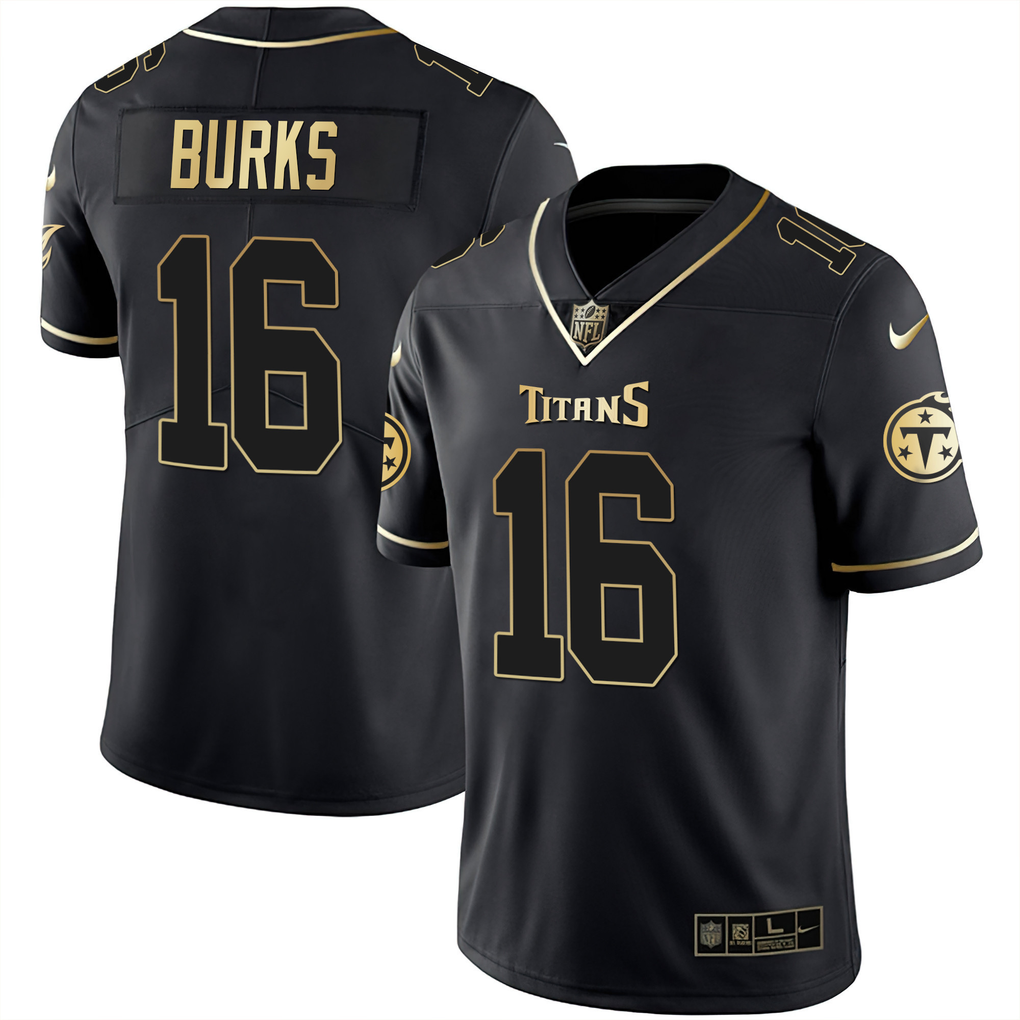 Treylon Burks Men's Tennessee Titans White Gold & Black Gold Black Gold Jersey - All Stitched