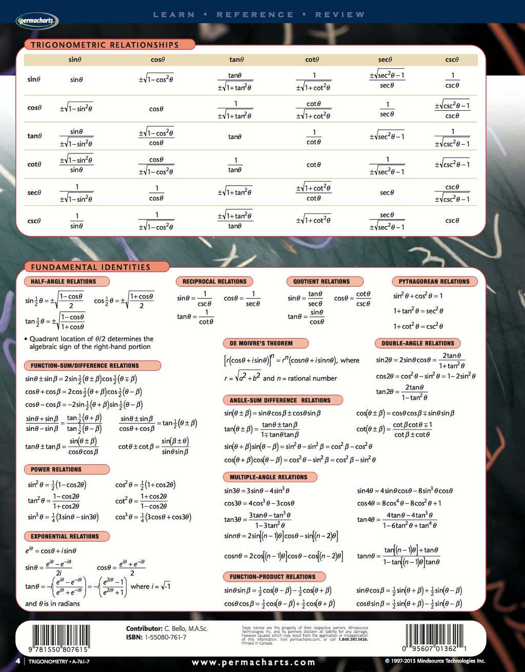 Trigonometry Chart - Mathamatics Quick Reference Guide 1st Edition - (PDF/EPUB Version)