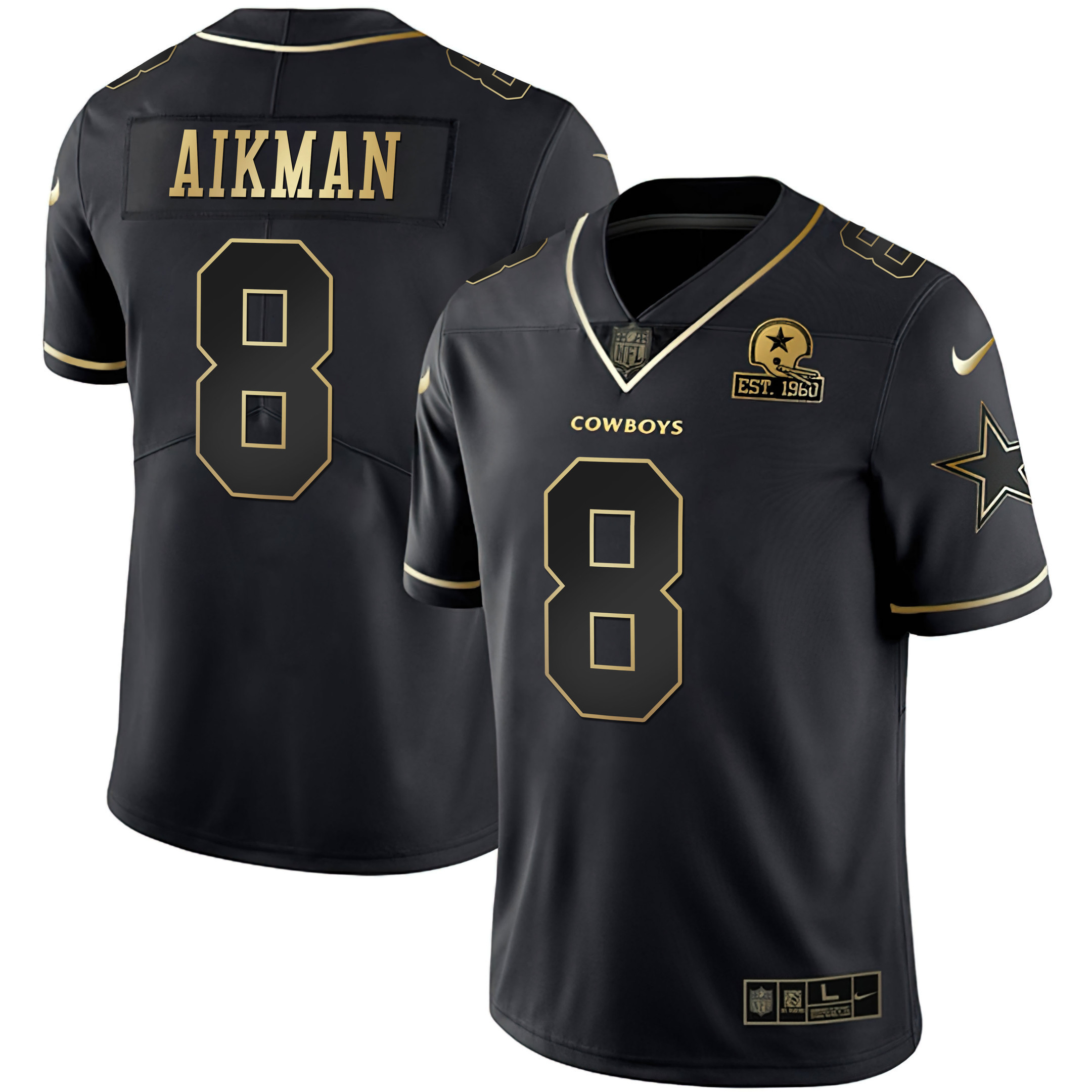 Troy Aikman Men's Dallas Cowboys Troy Aikman Black Gold Jersey - All Stitched