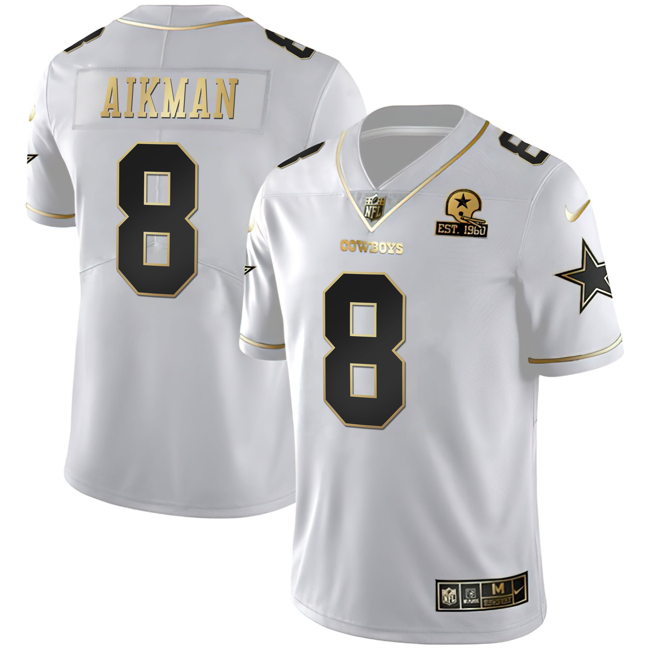Troy Aikman Men's Dallas Cowboys Troy Aikman White Gold Jersey - All Stitched