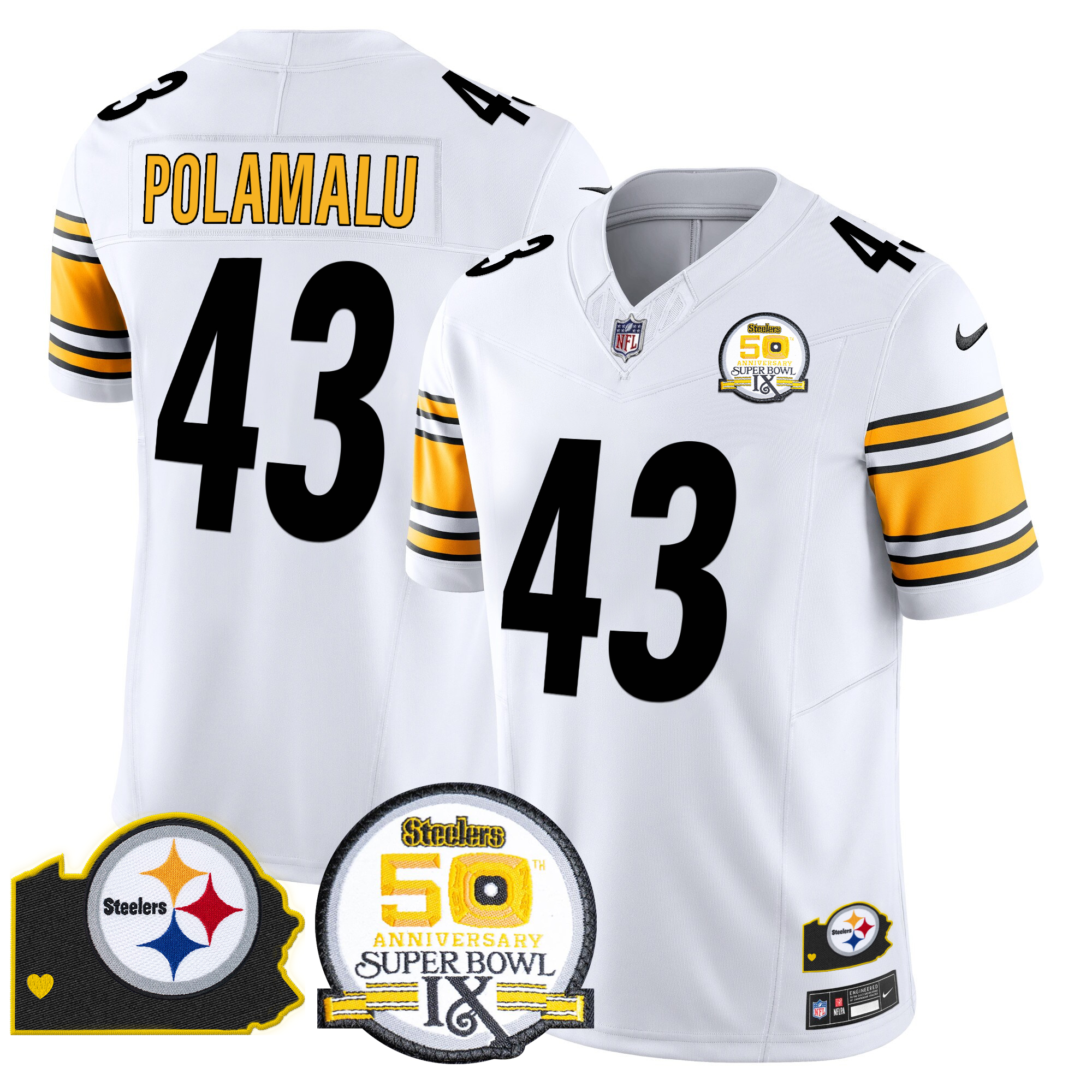 Troy Polamalu Men's Pittsburgh Steelers 50th Anniversary Of Super Bowl IX & Map Patch Vapor Limited White Jersey - All Stitched