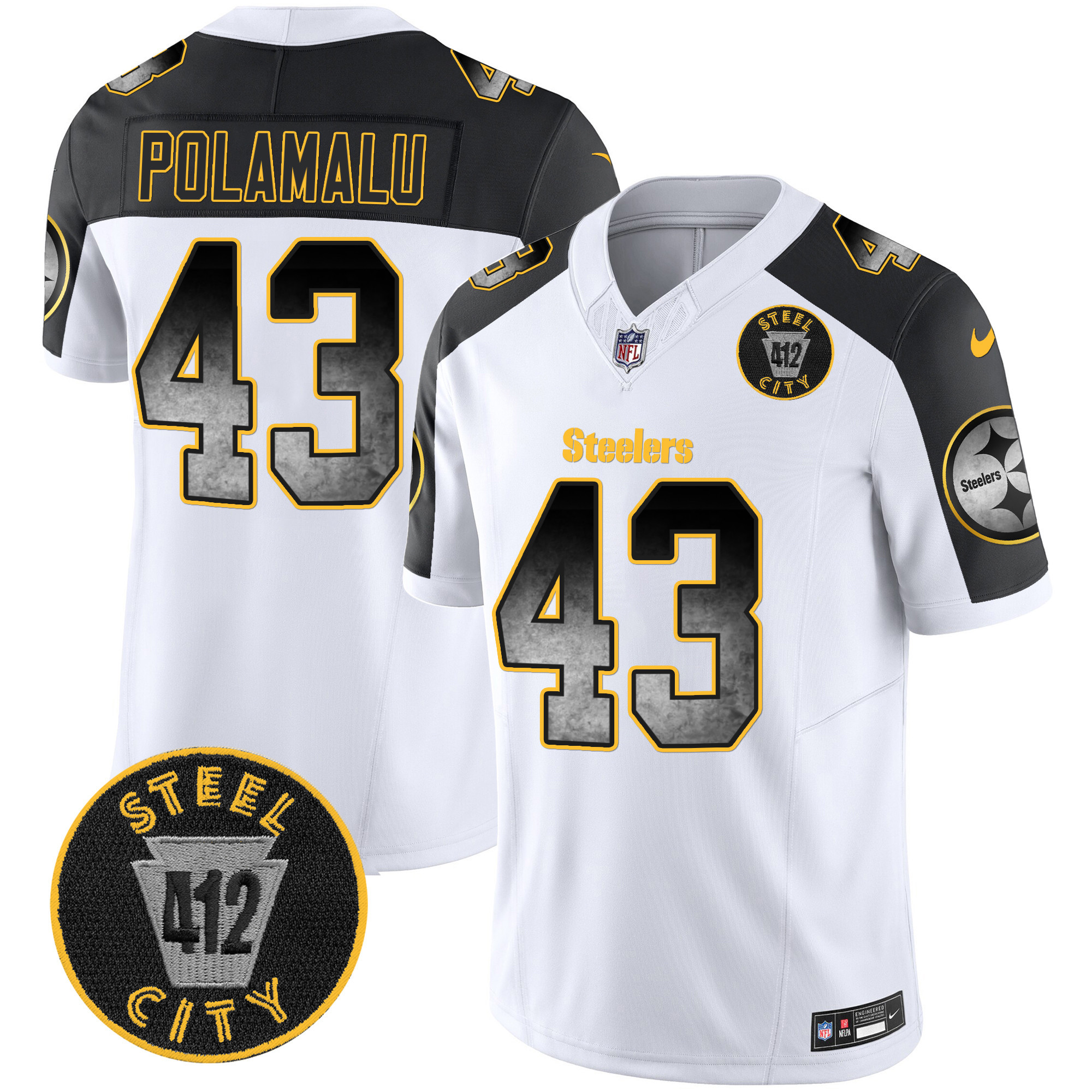 Troy Polamalu Men's Pittsburgh Steelers Arch Smoke 412 Patch Vapor Limited Inverted Jersey - All Stitched