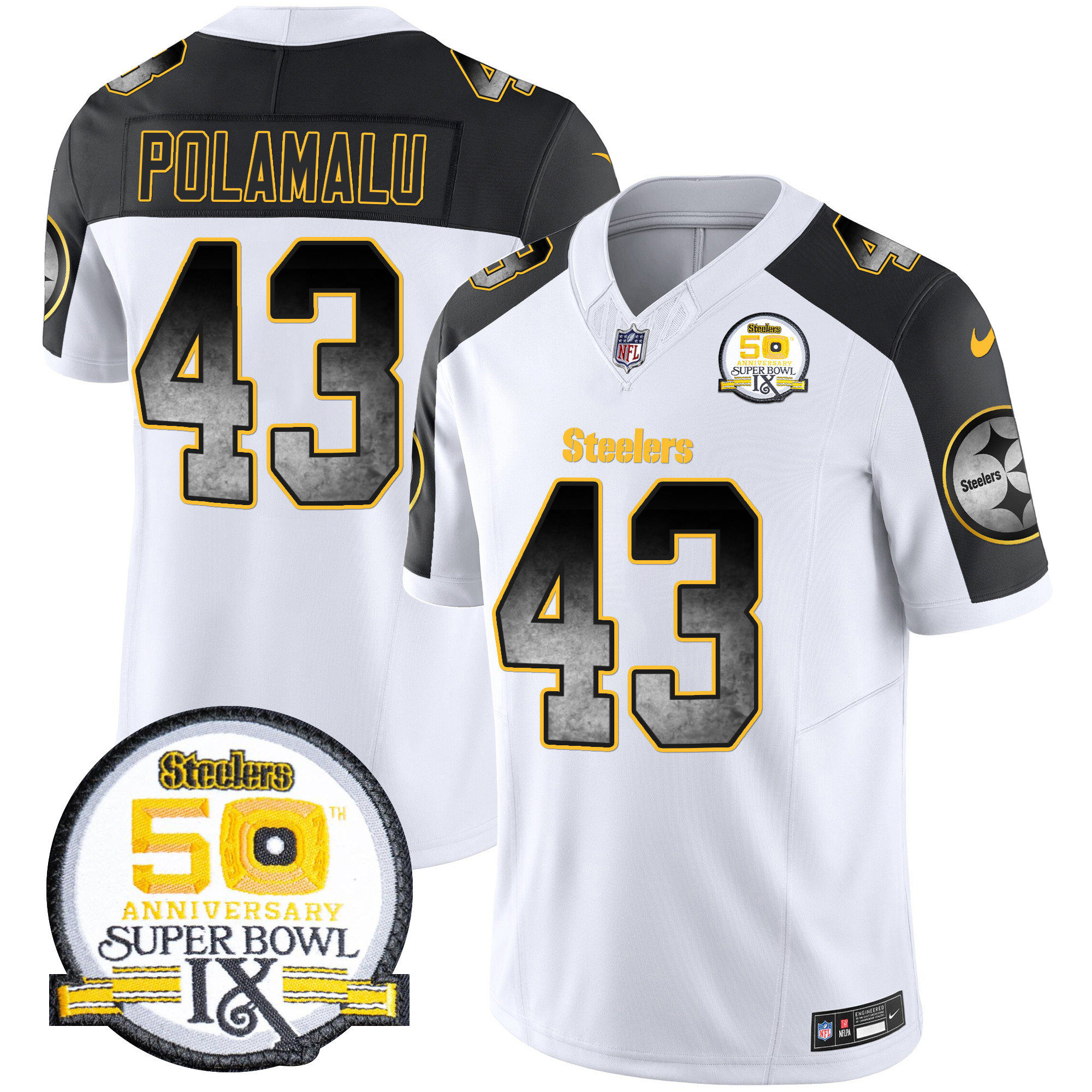 Troy Polamalu Men's Pittsburgh Steelers Arch Smoke 50th Anniversary Of Super Bowl IX Patch Vapor Limited Inverted Jersey - All Stitched