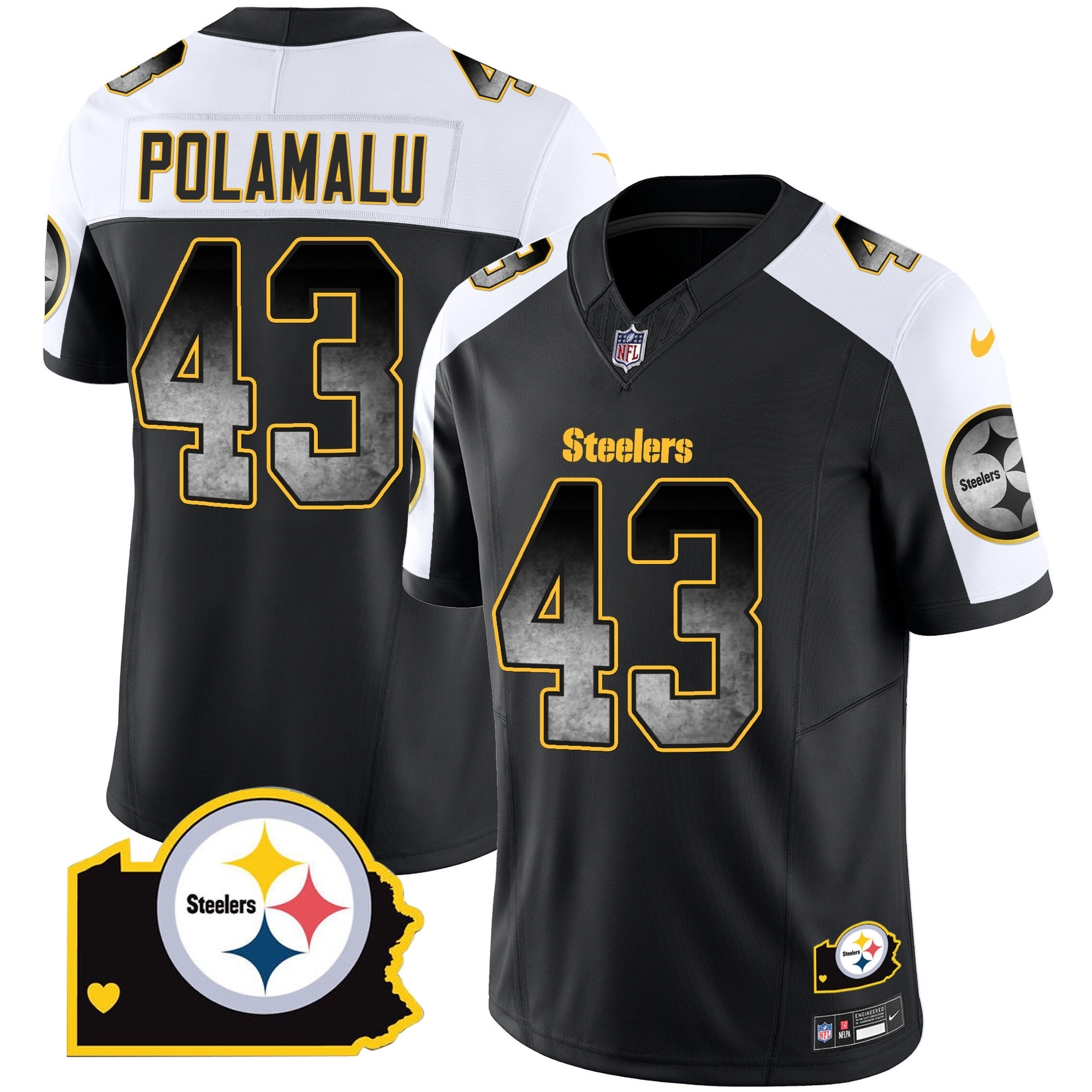 Troy Polamalu Men's Pittsburgh Steelers Arch Smoke Home Patch Vapor Alternate Jersey - All Stitched