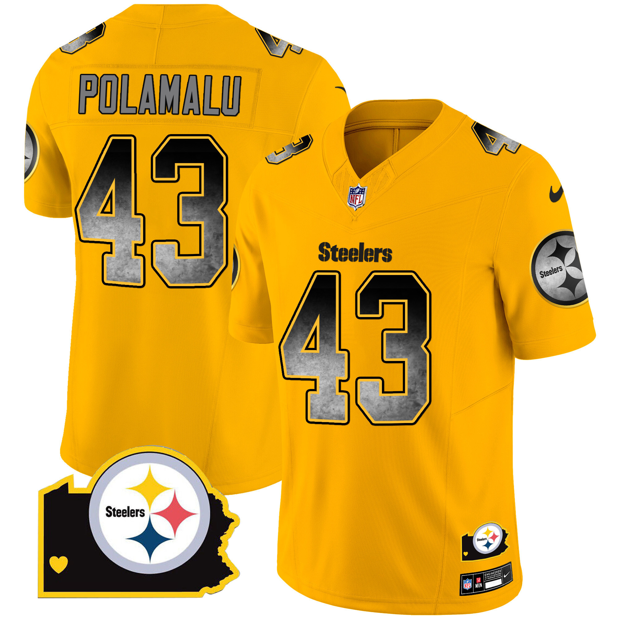 Troy Polamalu Men's Pittsburgh Steelers Arch Smoke Home Patch Vapor Gold Jersey - All Stitched