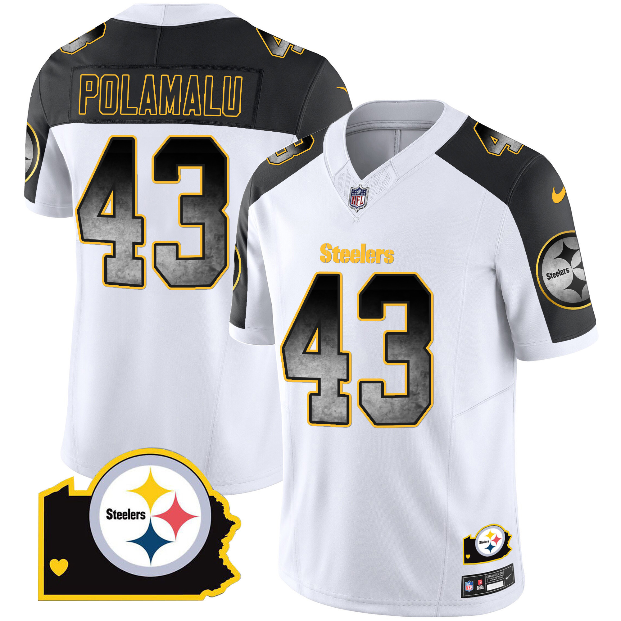 Troy Polamalu Men's Pittsburgh Steelers Arch Smoke Home Patch Vapor Inverted Jersey - All Stitched