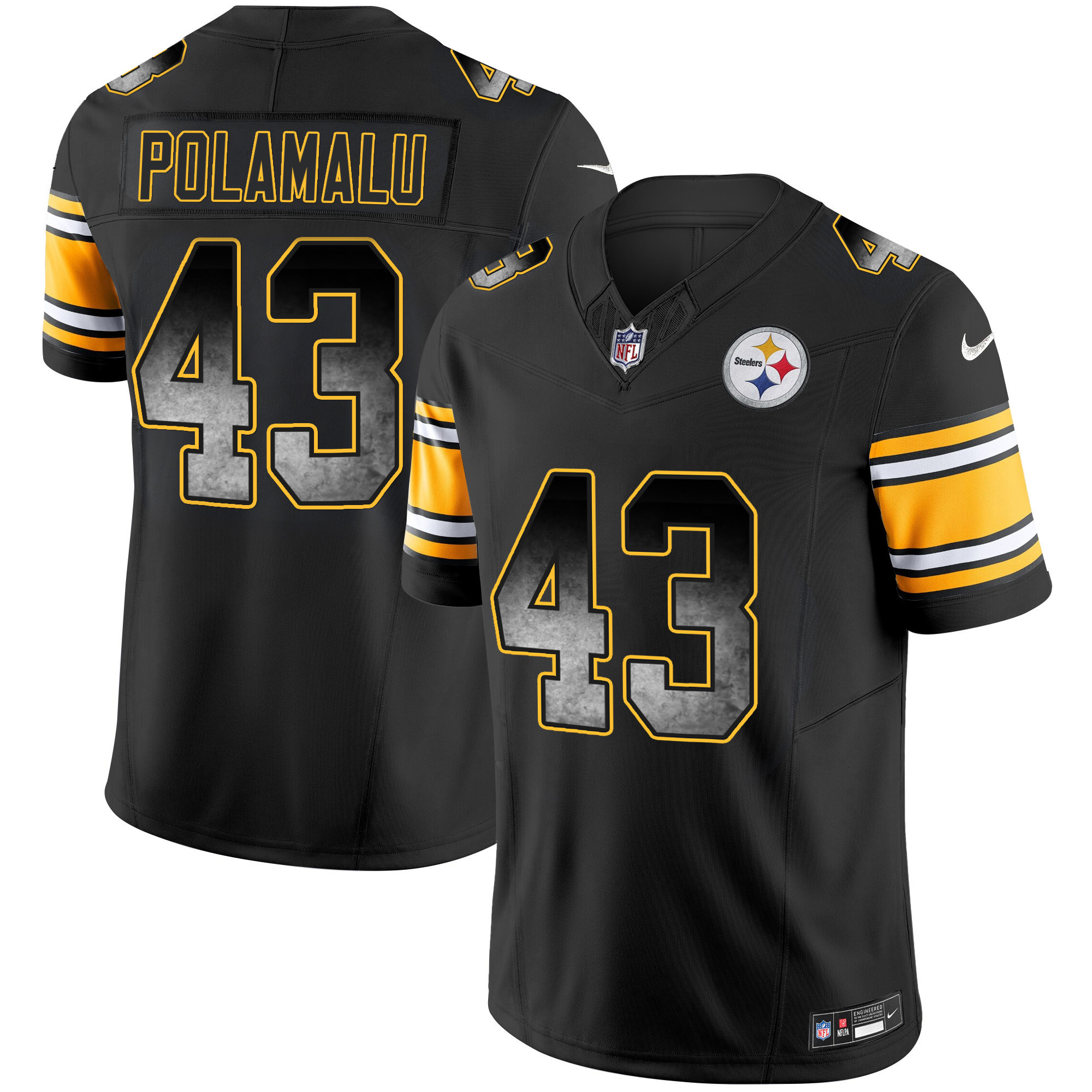 Troy Polamalu Men's Pittsburgh Steelers Arch Smoke Vapor Black Jersey - All Stitched