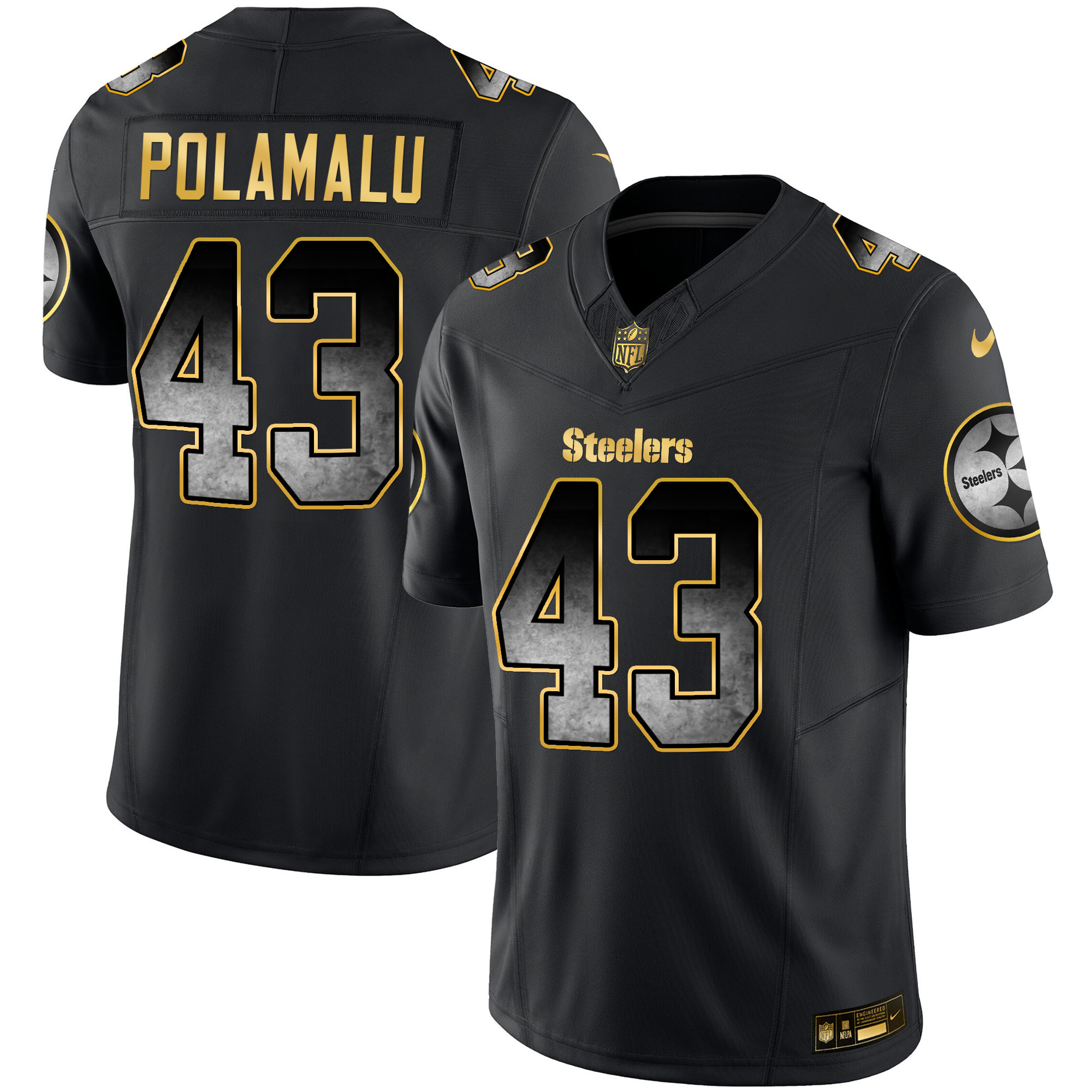 Troy Polamalu Men's Pittsburgh Steelers Arch Smoke Vapor Black Jersey - All Stitched