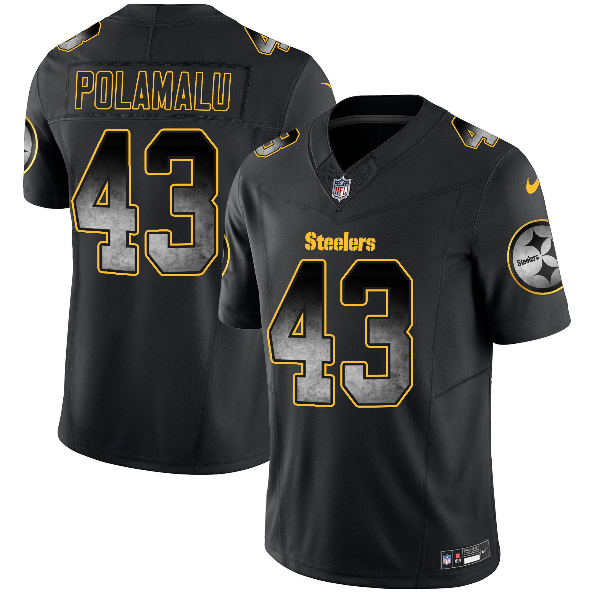 Troy Polamalu Men's Pittsburgh Steelers Arch Smoke Vapor Black Jersey - All Stitched