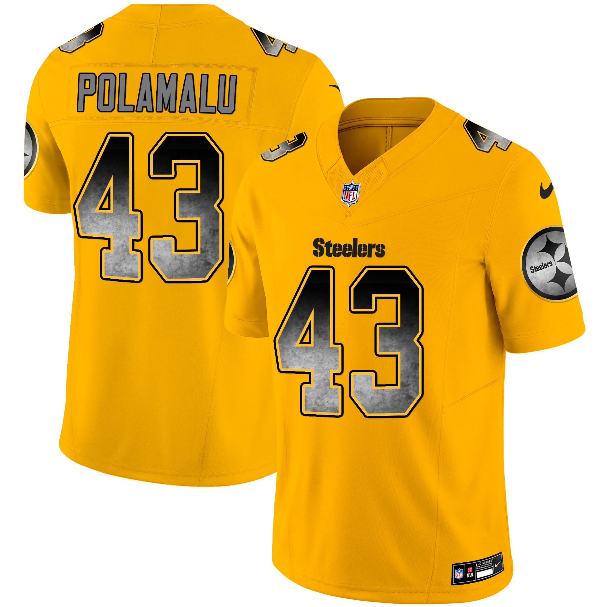Troy Polamalu Men's Pittsburgh Steelers Arch Smoke Vapor Gold Jersey - All Stitched