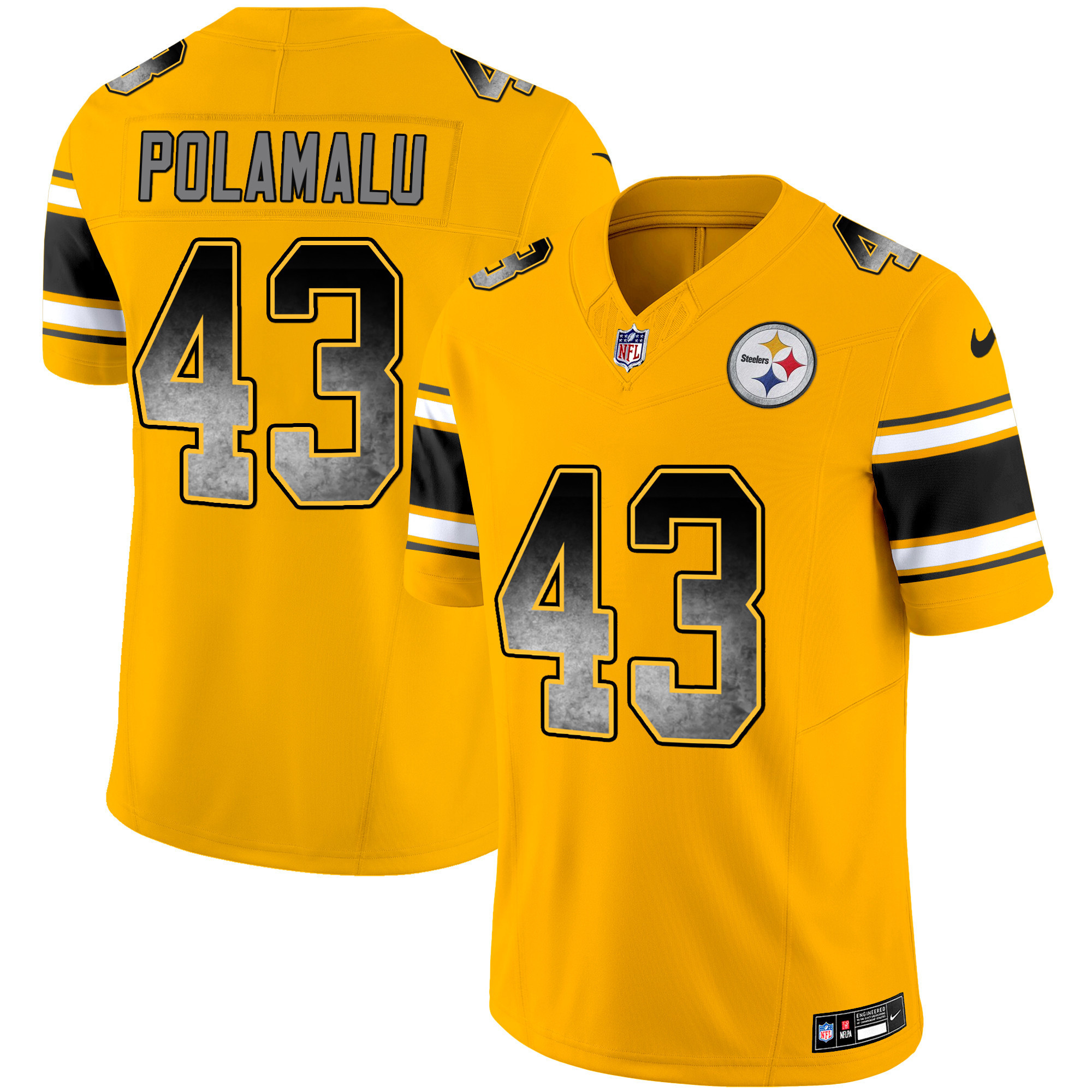 Troy Polamalu Men's Pittsburgh Steelers Arch Smoke Vapor Gold Jersey - All Stitched