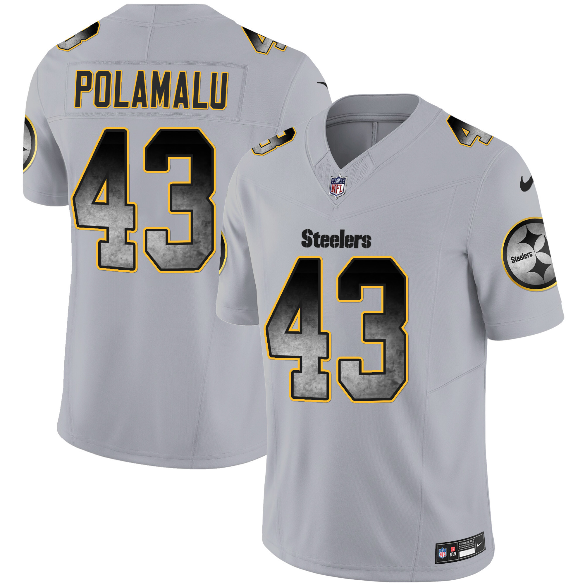Troy Polamalu Men's Pittsburgh Steelers Arch Smoke Vapor Gray Jersey - All Stitched