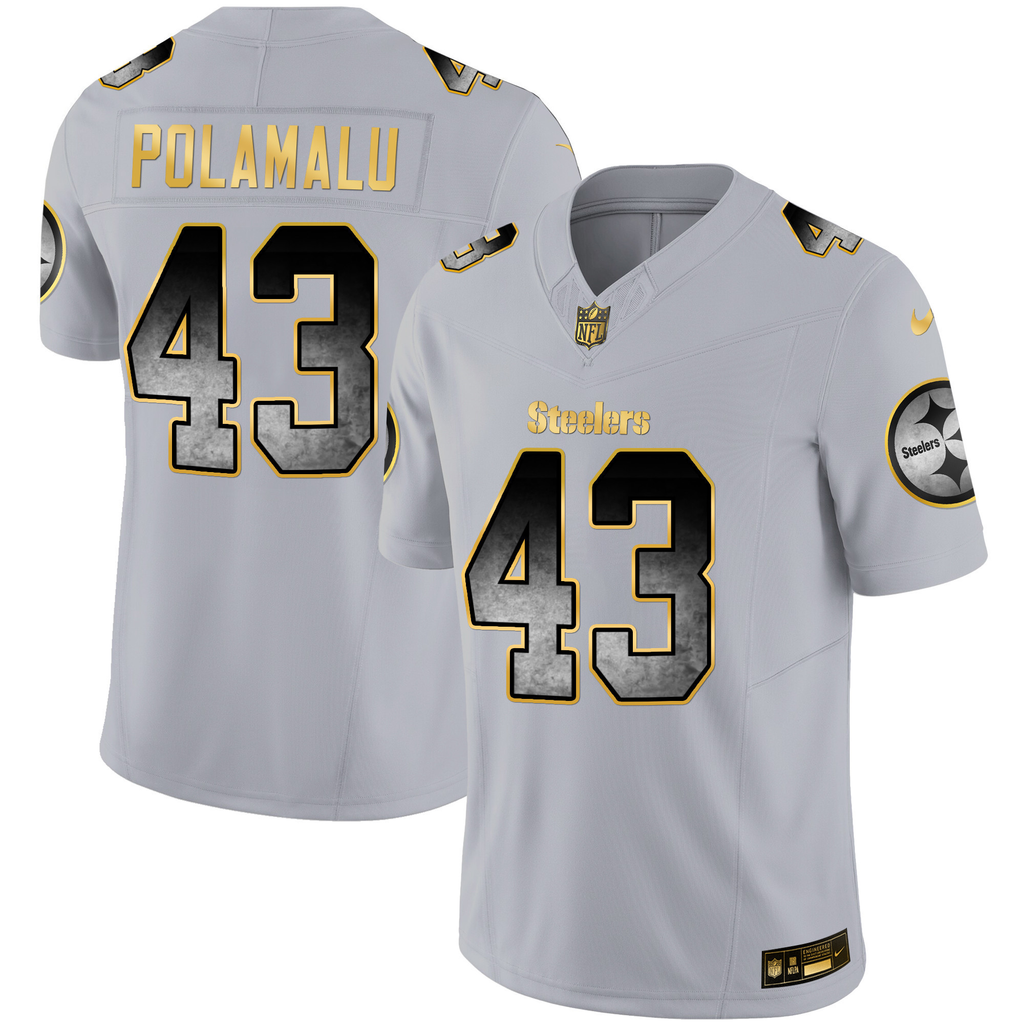 Troy Polamalu Men's Pittsburgh Steelers Arch Smoke Vapor Gray Jersey - All Stitched