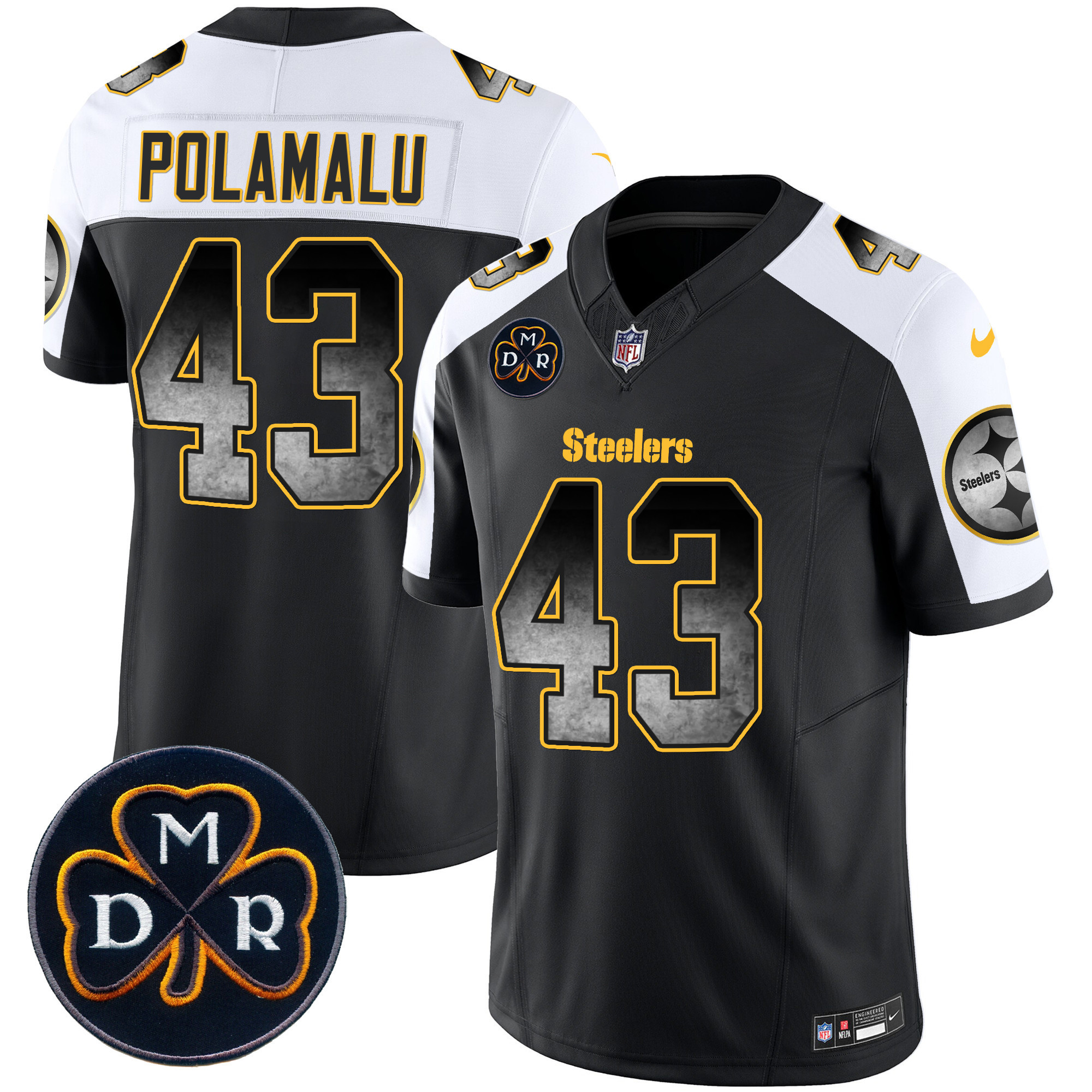 Troy Polamalu Men's Pittsburgh Steelers DMR Patch Arch Smoke Vapor Limited Alternate Jersey - All Stitched