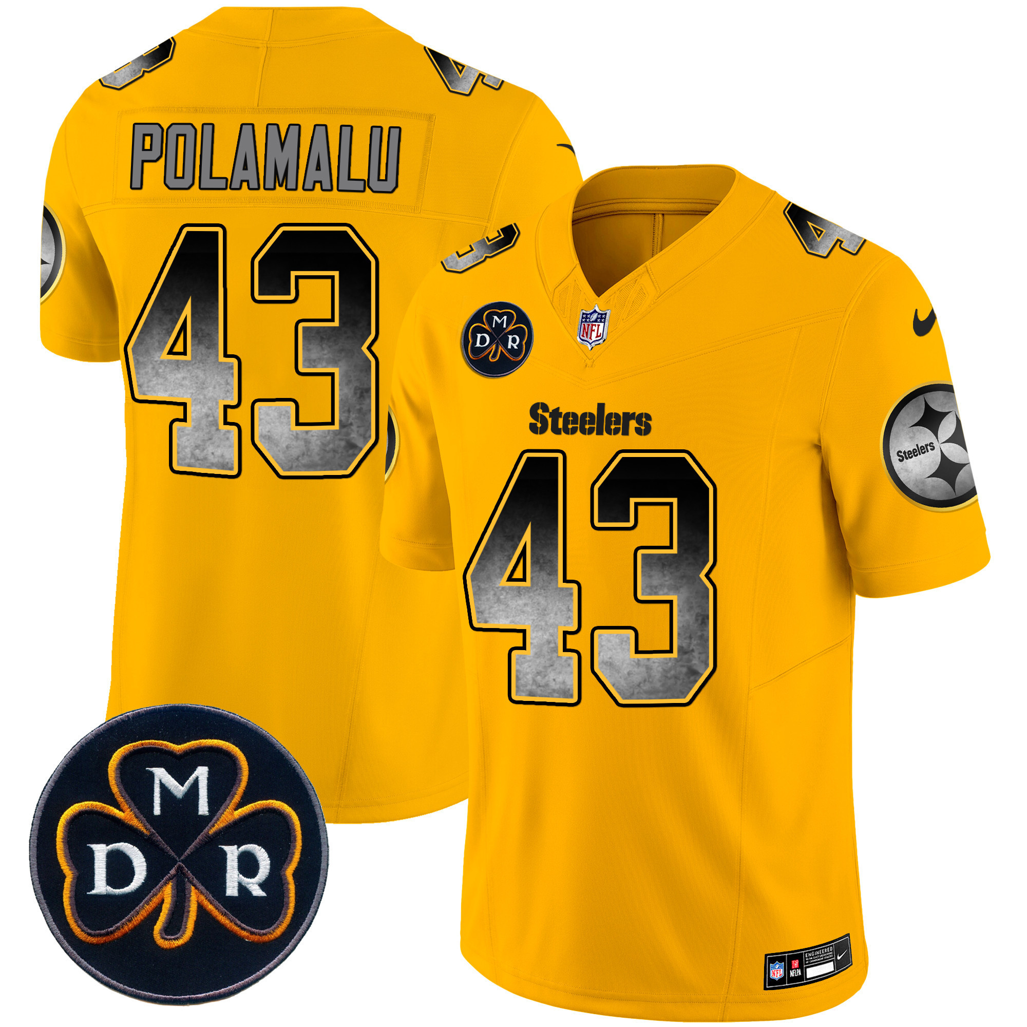 Troy Polamalu Men's Pittsburgh Steelers DMR Patch Arch Smoke Vapor Limited Gold Jersey - All Stitched