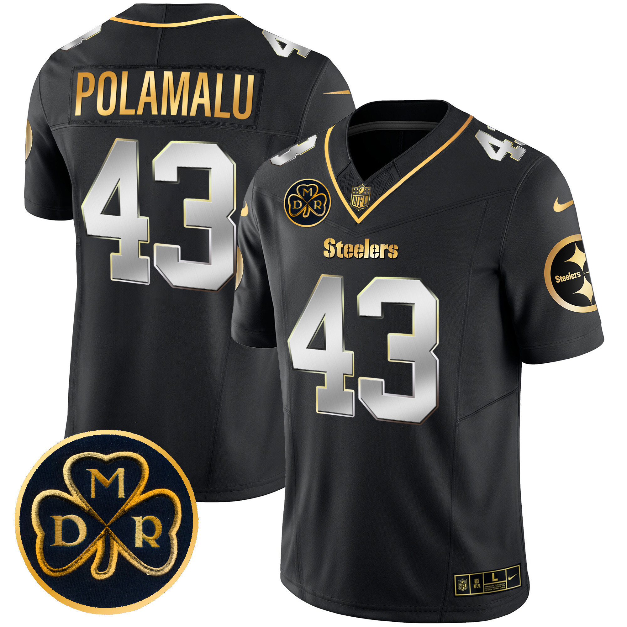 Troy Polamalu Men's Pittsburgh Steelers DMR Patch Gold Vapor Limited Black Limited Jersey - All Stitched