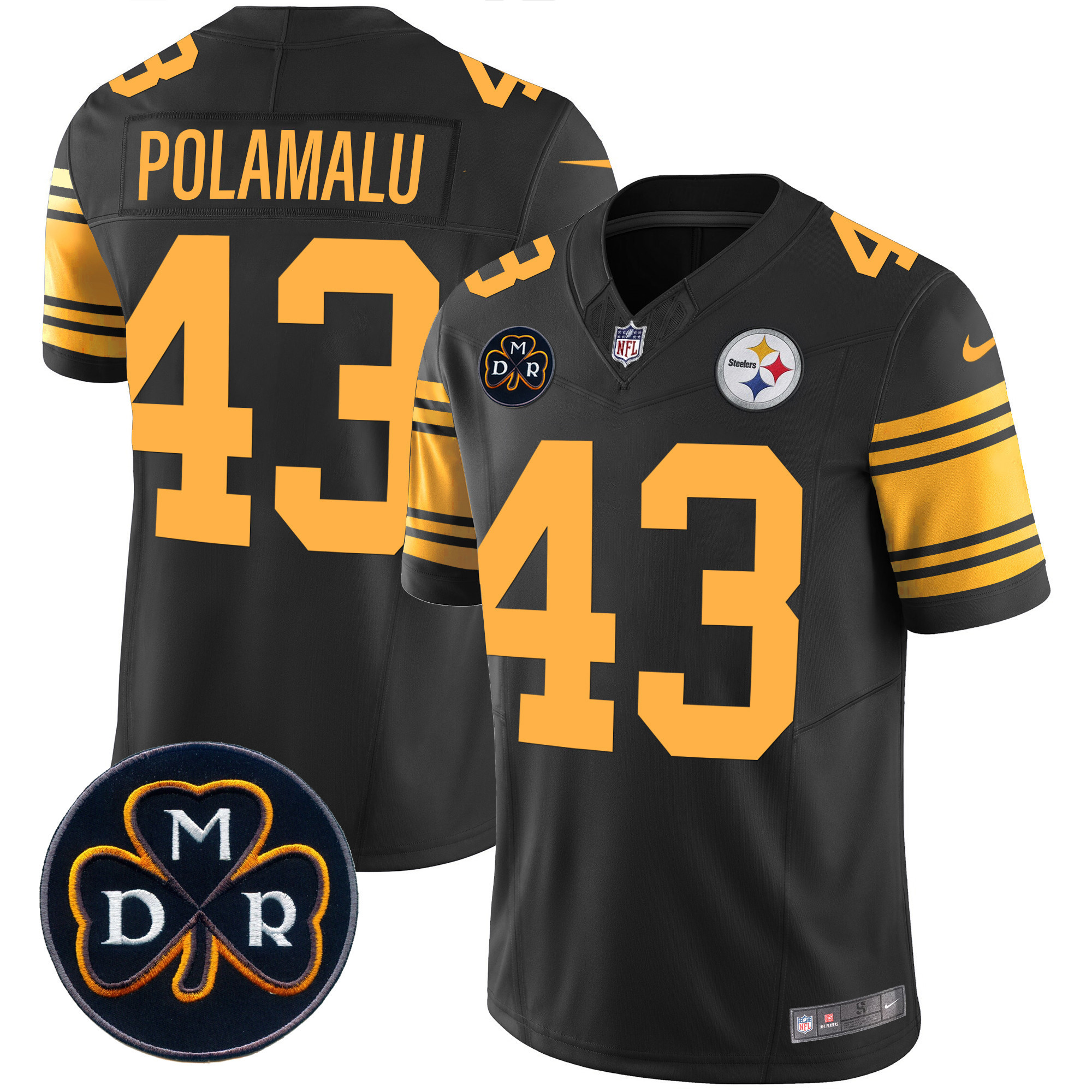 Troy Polamalu Men's Pittsburgh Steelers DMR Patch Vapor Limited Color Rush Jersey - All Stitched