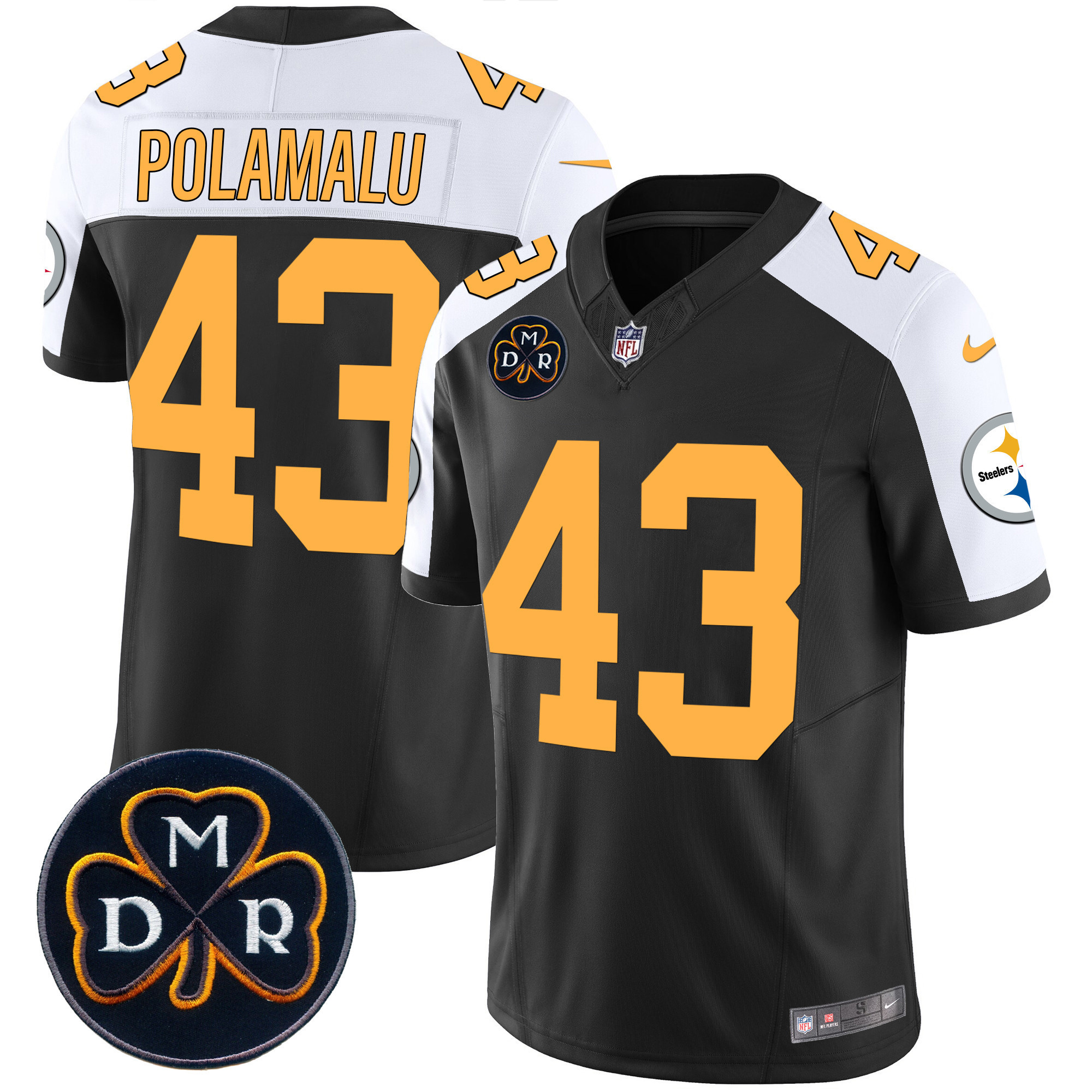 Troy Polamalu Men's Pittsburgh Steelers DMR Patch Vapor Limited Rush Alternate Jersey - All Stitched