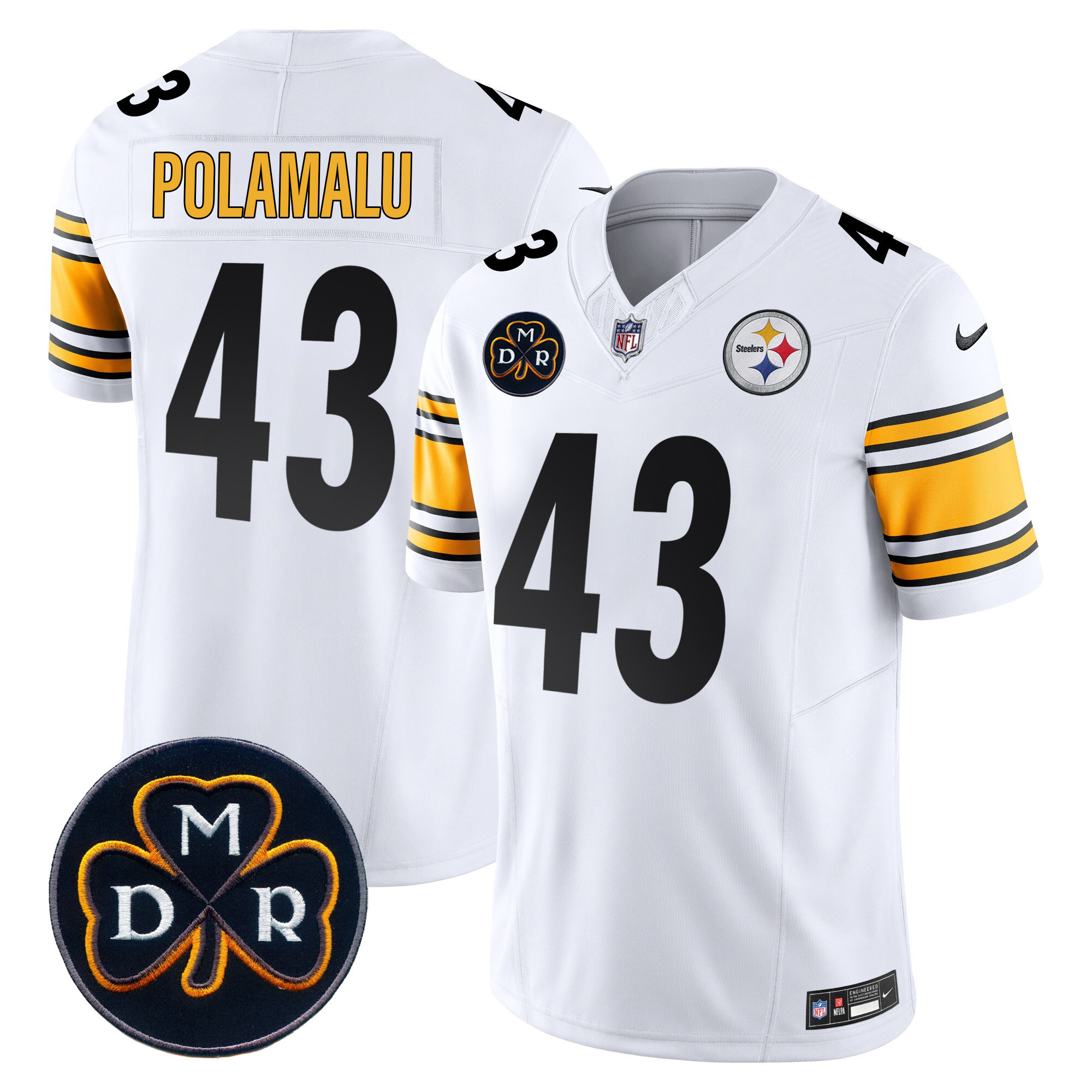 Troy Polamalu Men's Pittsburgh Steelers DMR Patch Vapor Limited White Jersey - All Stitched