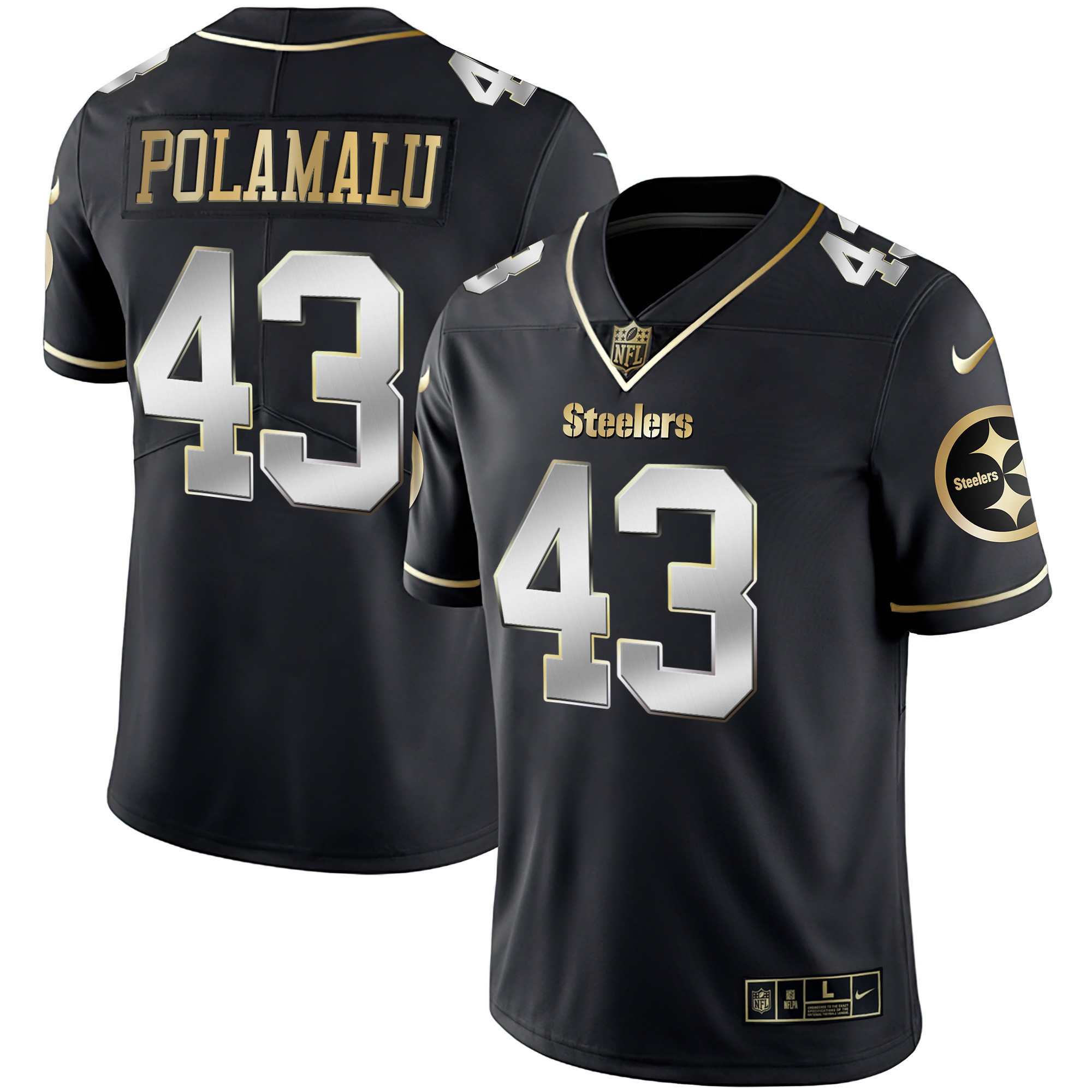 Troy Polamalu Men's Pittsburgh Steelers Gold & Split - All Stitched Black Limited Jersey - All Stitched