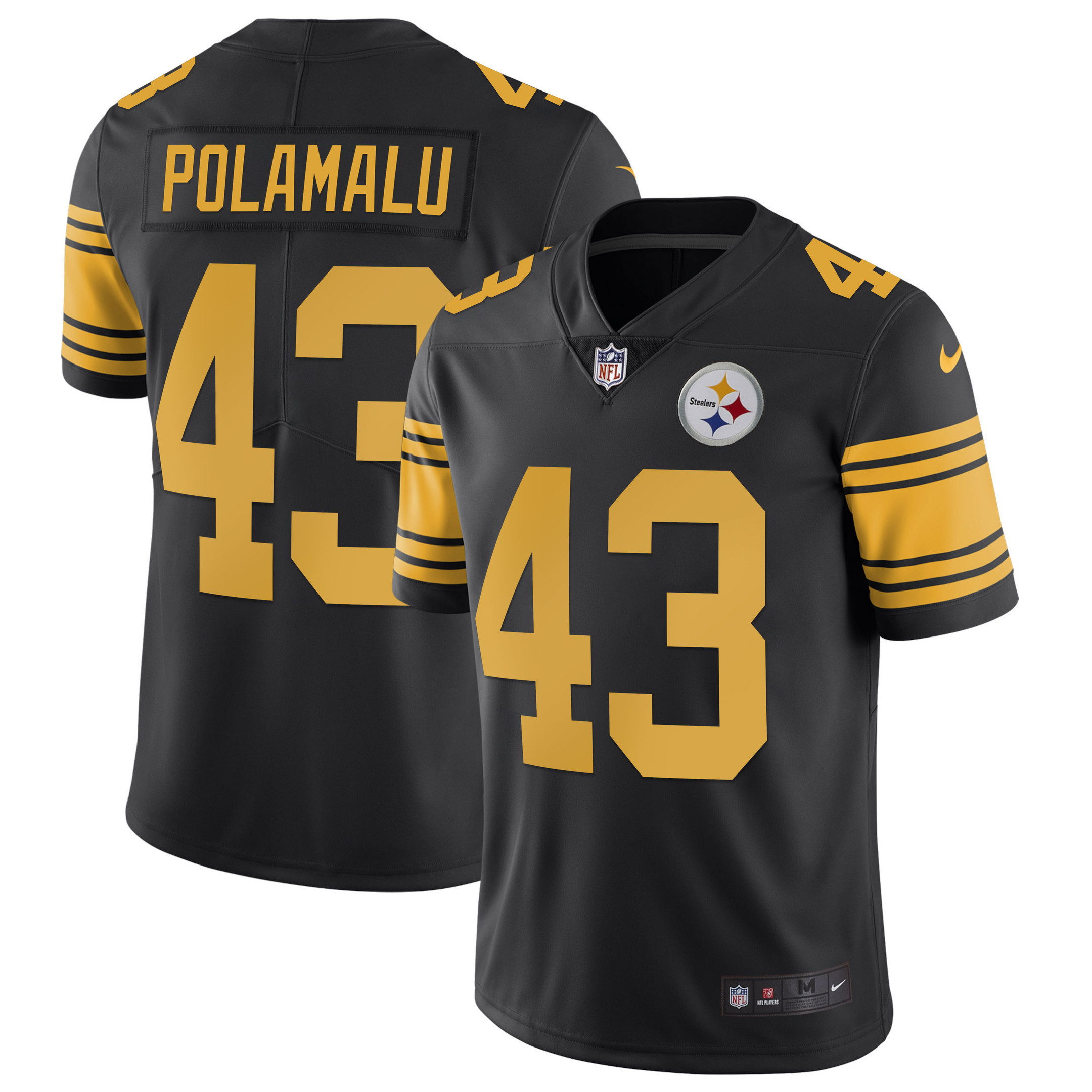 Troy Polamalu Men's Pittsburgh Steelers Gold & Split - All Stitched Color Rush Jersey - All Stitched