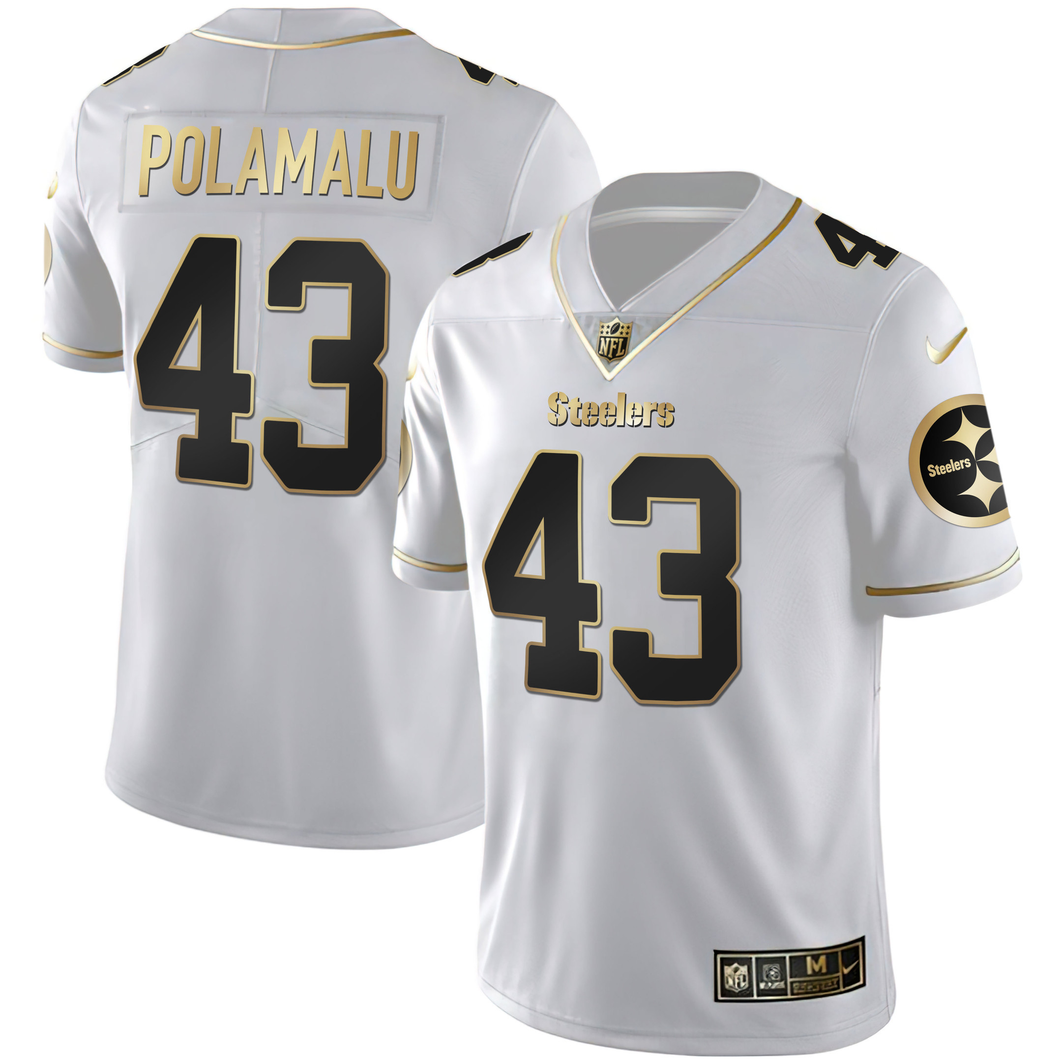 Troy Polamalu Men's Pittsburgh Steelers Gold & Split - All Stitched White Gold Jersey - All Stitched